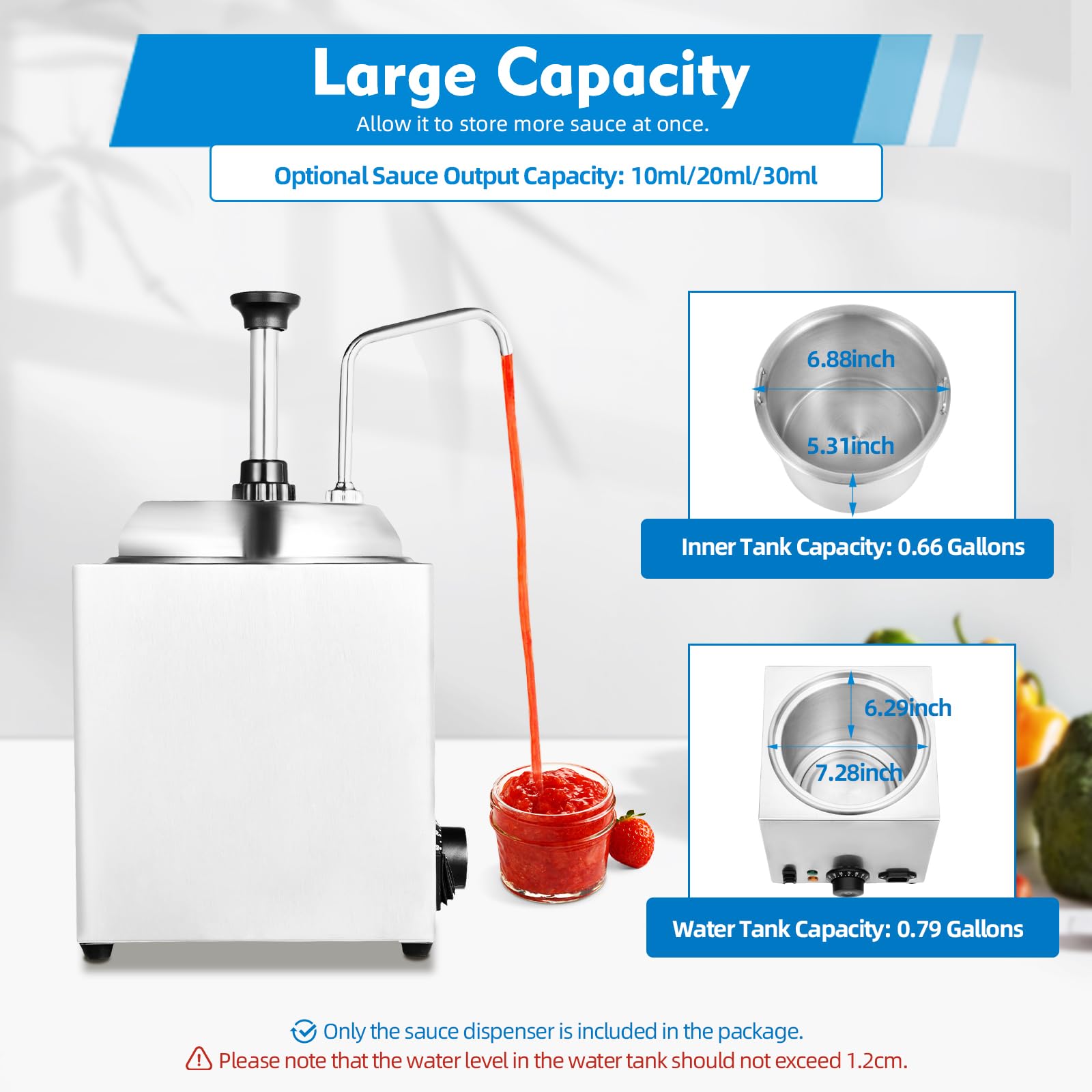 Nacho Cheese Dispenser with Pump, 110V 800W Stainless Steel Cheese Warmer Nacho Machine, 2.6 QT Commercial Hot Fudge Warmer for Ketchup, Dressing, Syrup, Adjustable Output