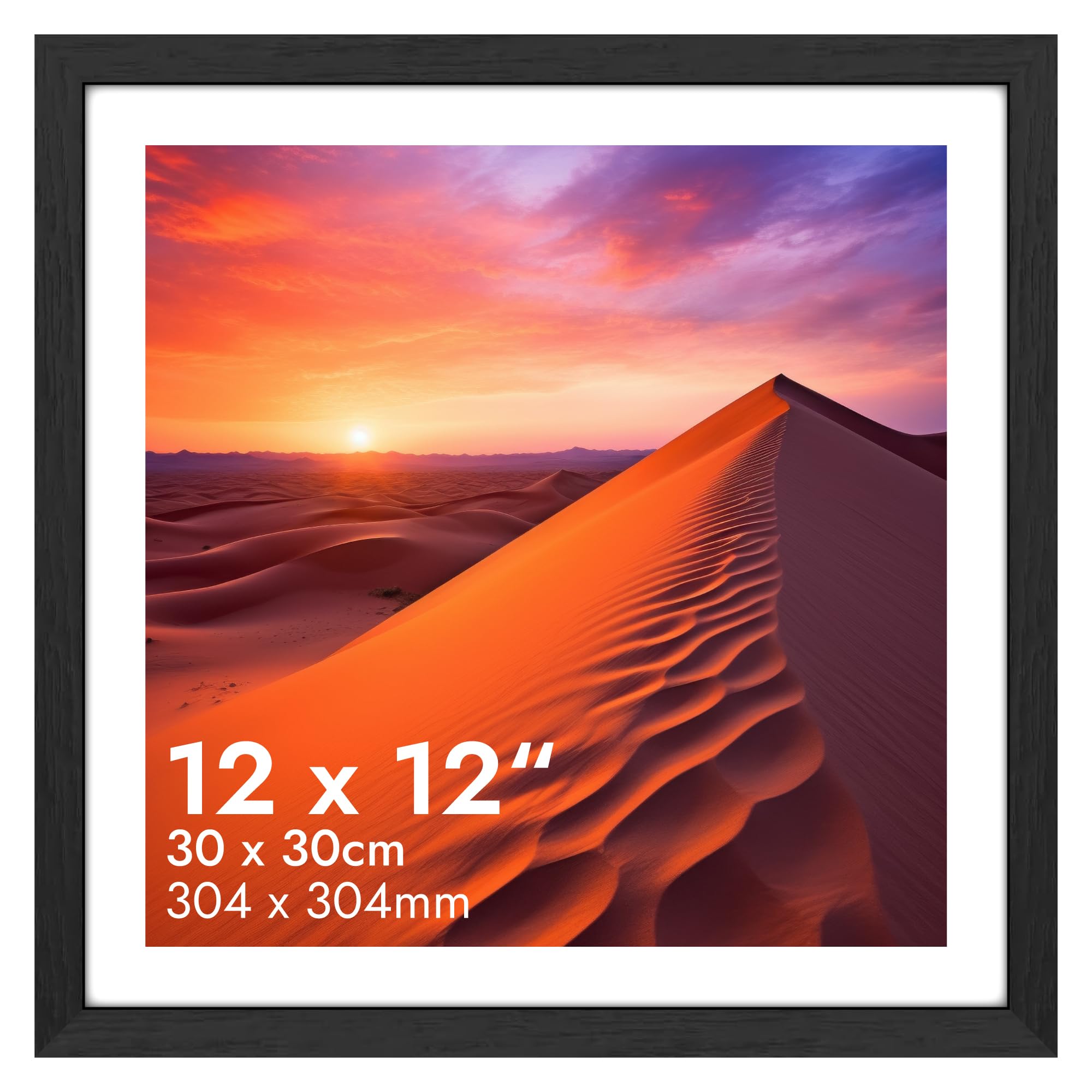 HNK Black Square Picture Frames 30x30cm Engineered Wood and Plexiglass, 12x12" Picture Frame Dual Orientation Landscape or Portrait, Square Photo Frame Wall Hanging Display Photos — image 1