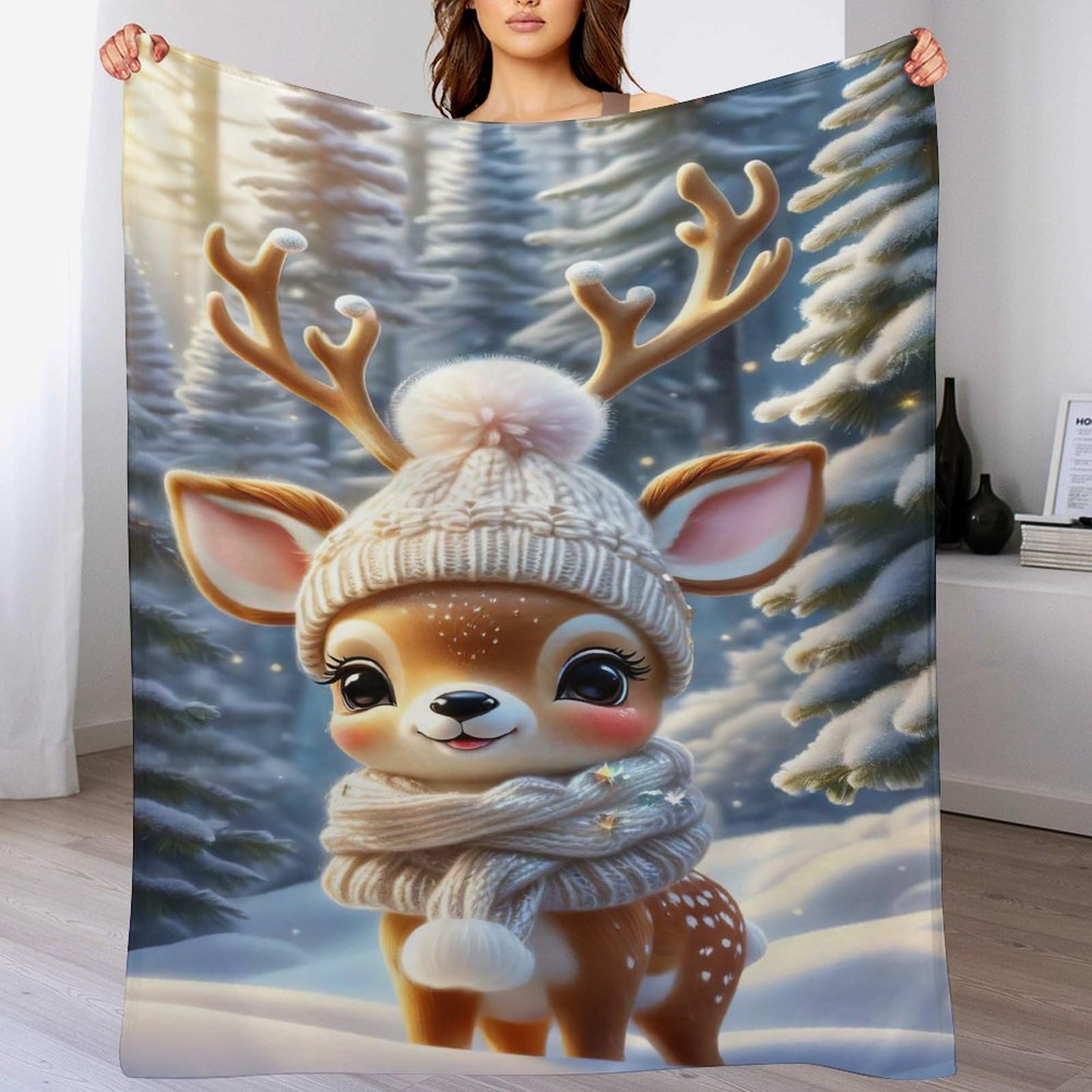 Couverture cerf douce en flanelle idée cadeau anniversaire Noël famille