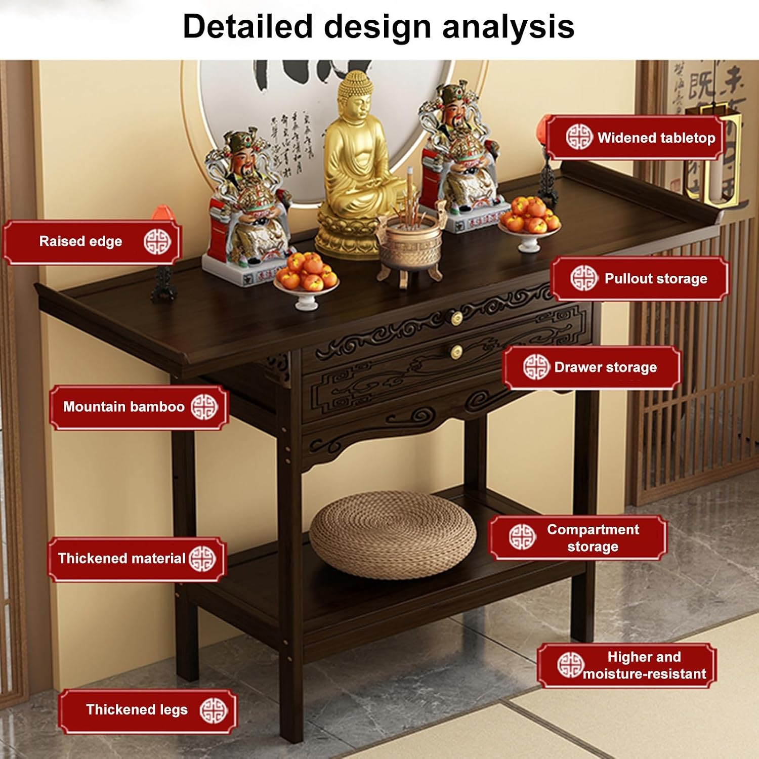 Altar Table Buddhist, Prayer Altar, Personal Shrine Stand, Bamboo Prayer Offering Table, for Small Spaces(31.5 * 15.8 * 39.4in)