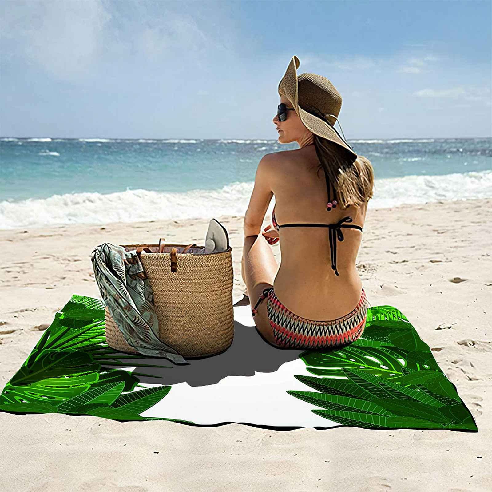 Telo Da Mare 3D Piante Verdi Stampato Asciugamano Da Spiaggia 150x200cm Asciugamano Microfibra Grande Antisabbia Leggero Telo Mare Per Sport Piscina Viaggi In Famiglia Vacanze