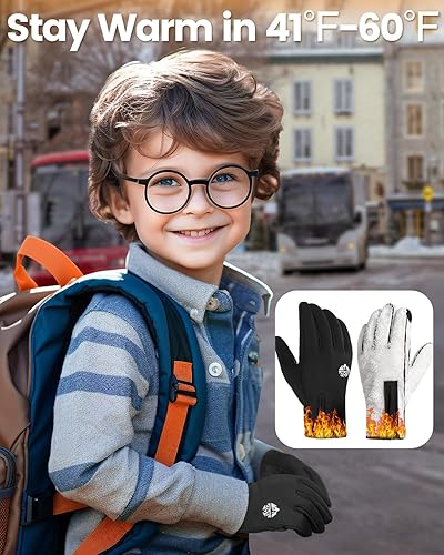 Miniatura 2 de RIGWARL Warm Kids Winter Gloves for Boys Girls, Water-Resistant Touchscreen Gloves with Zipper Cuff, Gifts for Kids Christmas