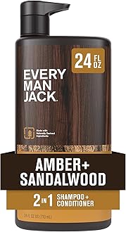 2-in-1 Daily Shampoo + Conditioner - Amber + Sandalwood | Nourishing For All Hair Types, Naturally Derived, Cruelty-Free Shampoo and Conditioner Set for Men | 24oz -1 Bottle