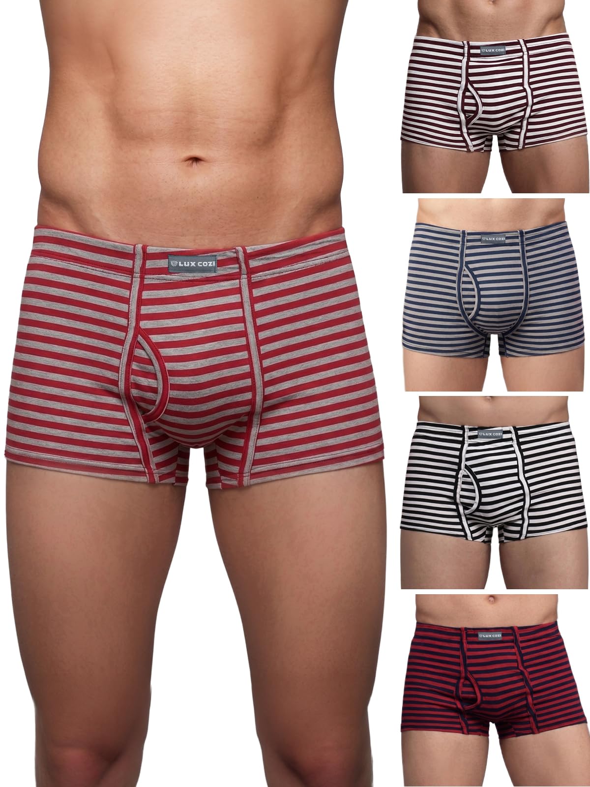 lux cozi Men’s Premium Cotton Inner Elastic Fashion Striped Semi Long Trunk| Striped Trunk for Men |Regular fit Striped Semi Long Trunk for Men | Colors and Stripes May Vary | Pack of 5-picture-21