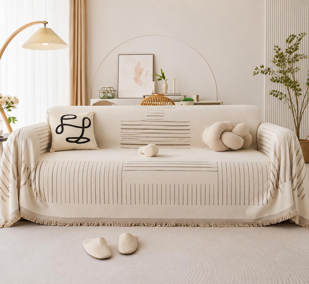 KREEVA Reversible Sofa Throw Multipurpose (Cream)-image-49