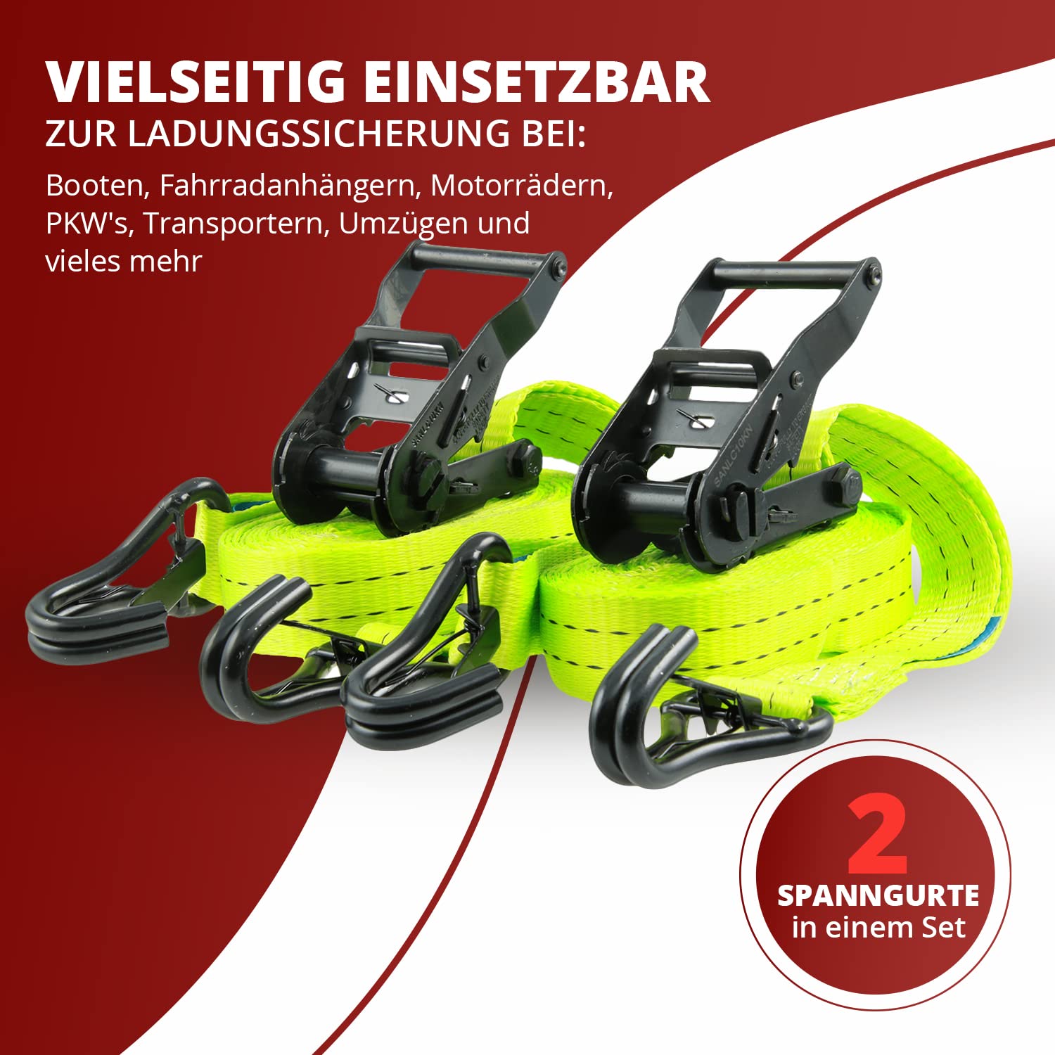 Cinghie Di Ancoraggio Professionali - Set Da 2, 6m X 25mm, Giallo Neon