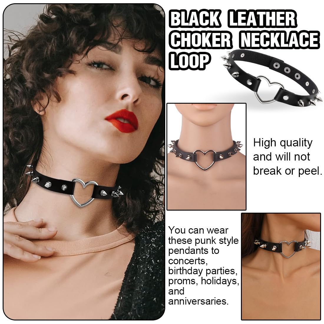 Collana Choker in Lega con Cuore a Cavità per Ragazze e Donne, Perfetta per Party e Club Femminili, Realizzata in Pelle Sintetica con Stile Gotico Regolabile, 1 Pezzo