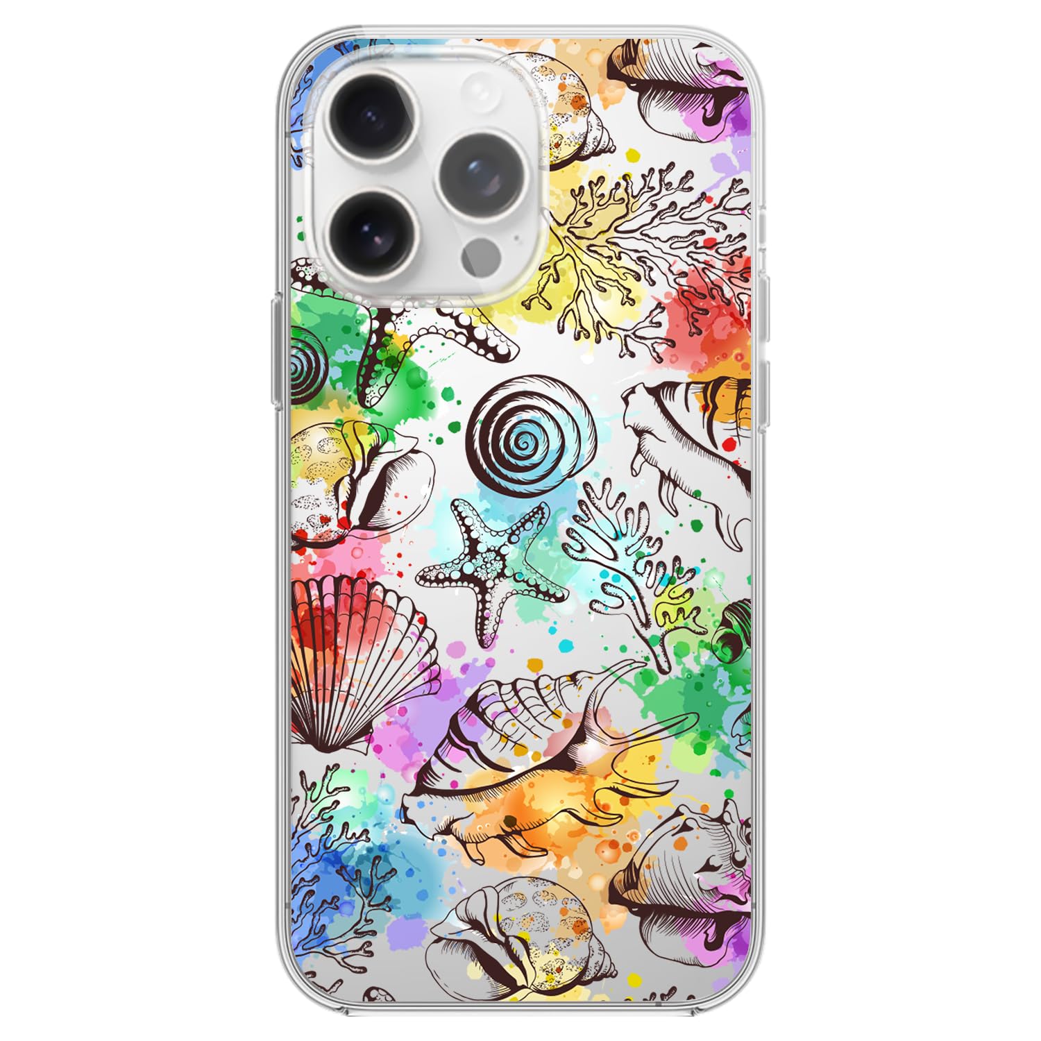Coque transparente pour iPhone 15 Pro anti-rayures au design créatif de vie marine