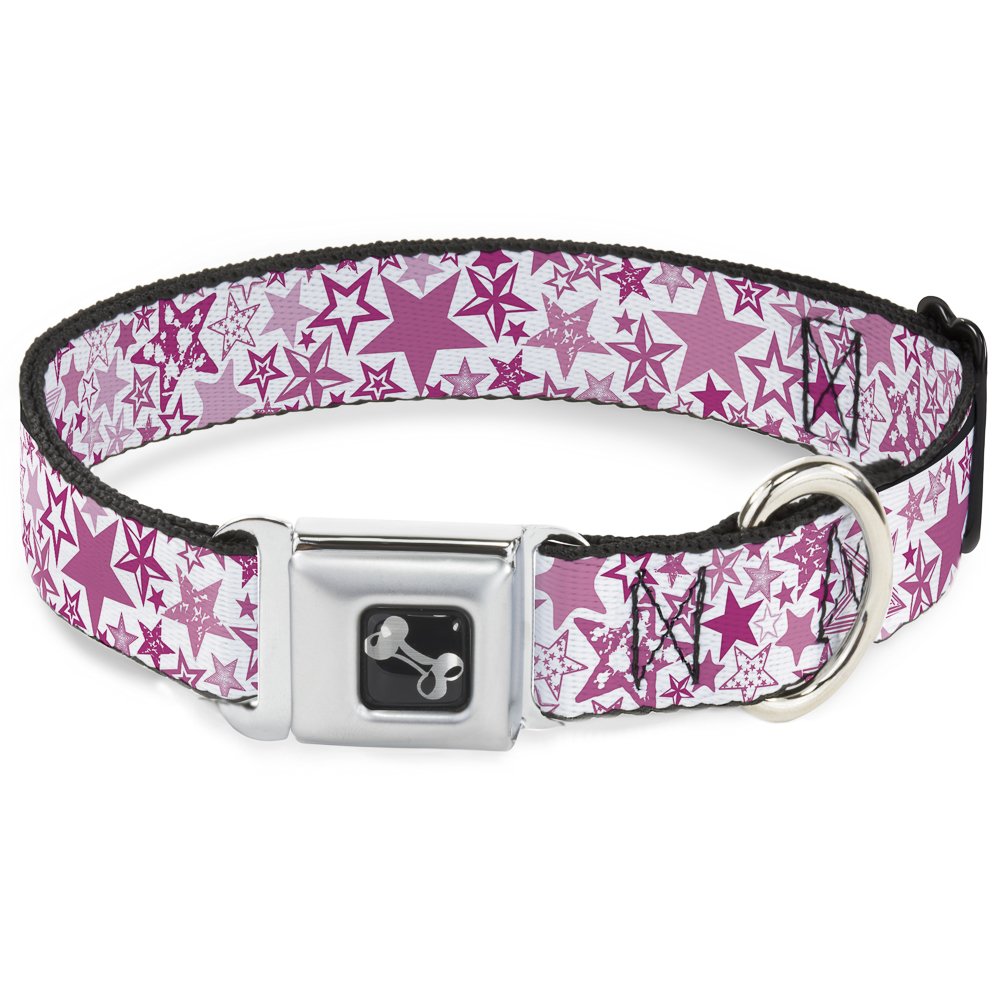 Buckle-Down Obroża dla psa z klamrą pasa bezpieczeństwa - Stargazer biały/różowy - szerokość 3,8 cm - pasuje na szyję 45-81 cm - duża