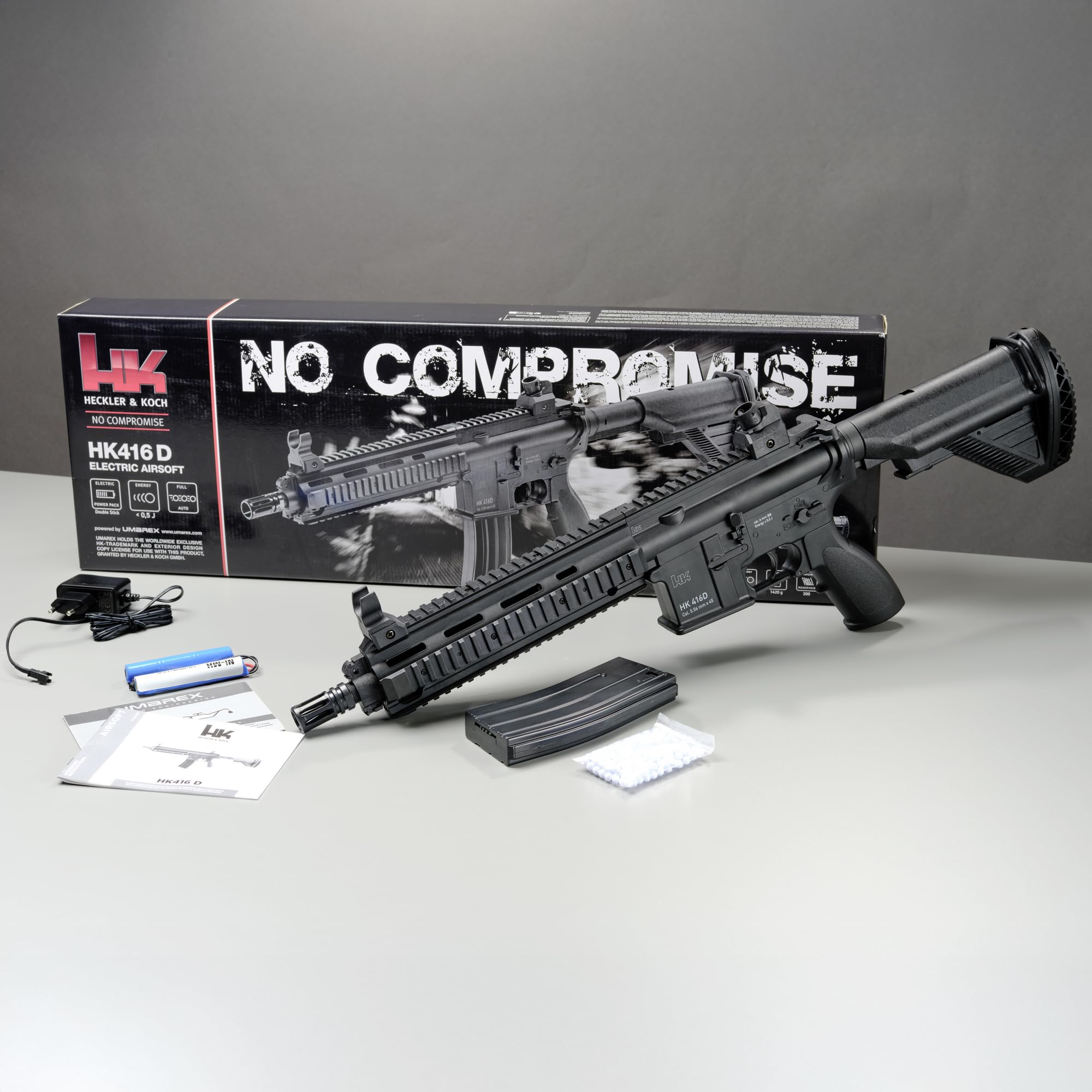HECKLER & KOCH Fucile Airsoft HK416-D Umarex- RIF.2.6497-modello Elettrico - Semi/Full Auto (Fuoco a raffica) - Materiale: plastica polimerica ad Alta Resistenza - Colore: Nero-Potenza 0,5 Joule