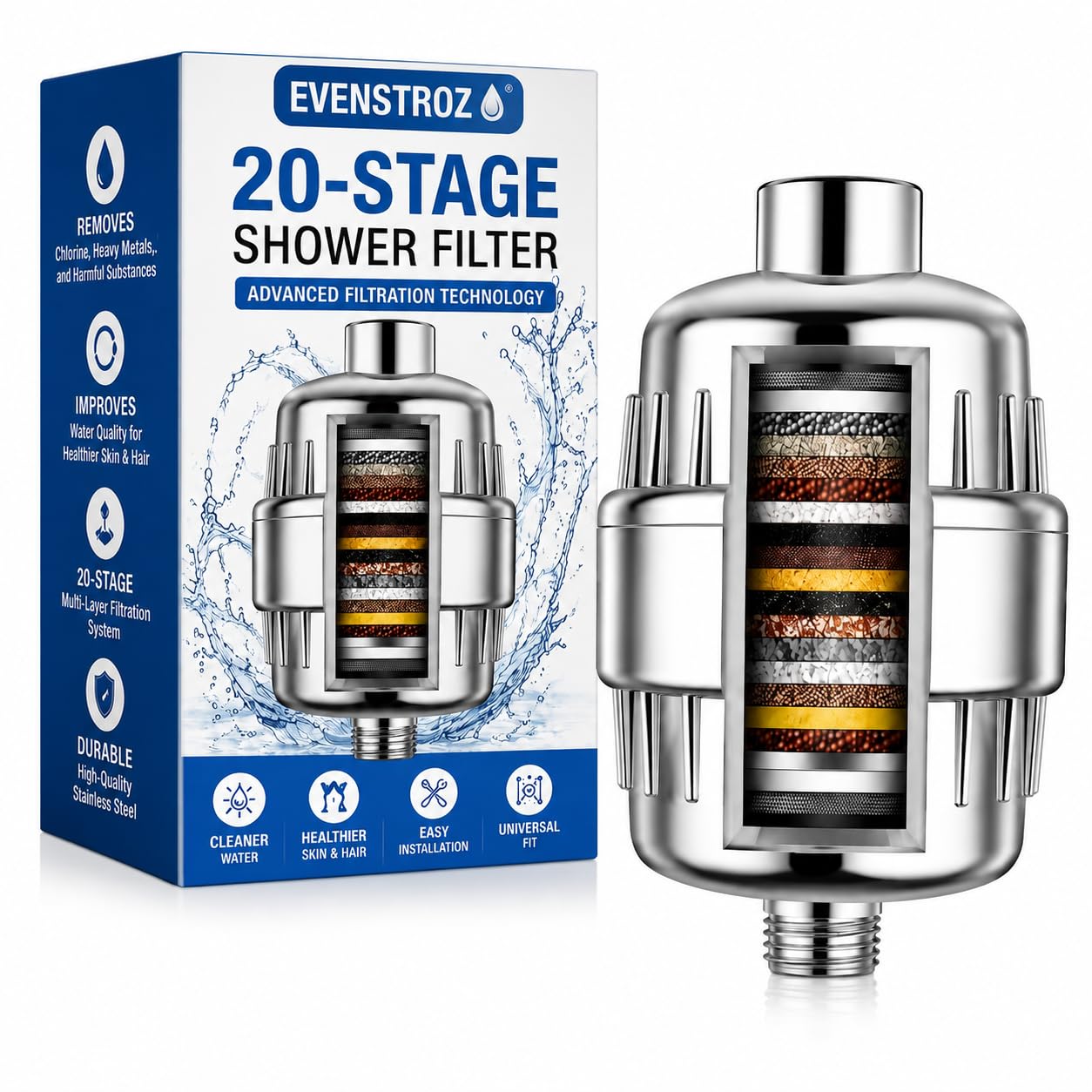 20 Stage Shower Head Filter for Bathroom Hard Water Softner SF-20 Pro | Water Softener | Hard Water Filter Tap, Reduces hair fall, Protects Skin | Remove Chlorine and Harmful Chemicals (Pack of 1)-image-46