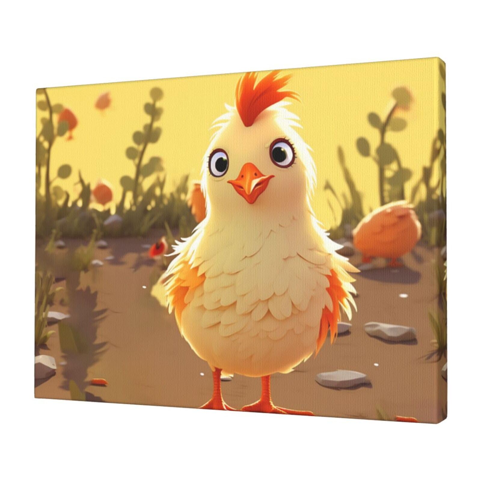 KLOPH Chicken Chick Canvas Wall Art for Living Room 12"x16" Modern Artwork Painting for Bathroom Hanging Canvas Prints Aesthetic Wallart for Bedroom Kitchen Office Wall Decor