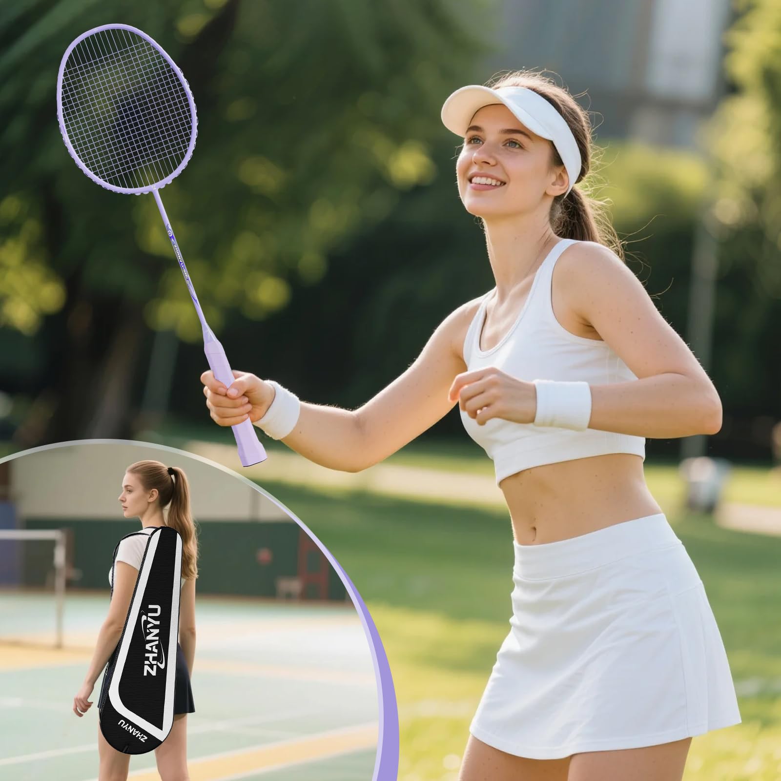 Racchetta da badminton, racchetta da badminton, 100% fibra di carbonio, stampaggio monopezzo, ultra leggera, 76 g, offensiva e difensiva, durevole racchetta da allenamento, include 1 racchetta e 1