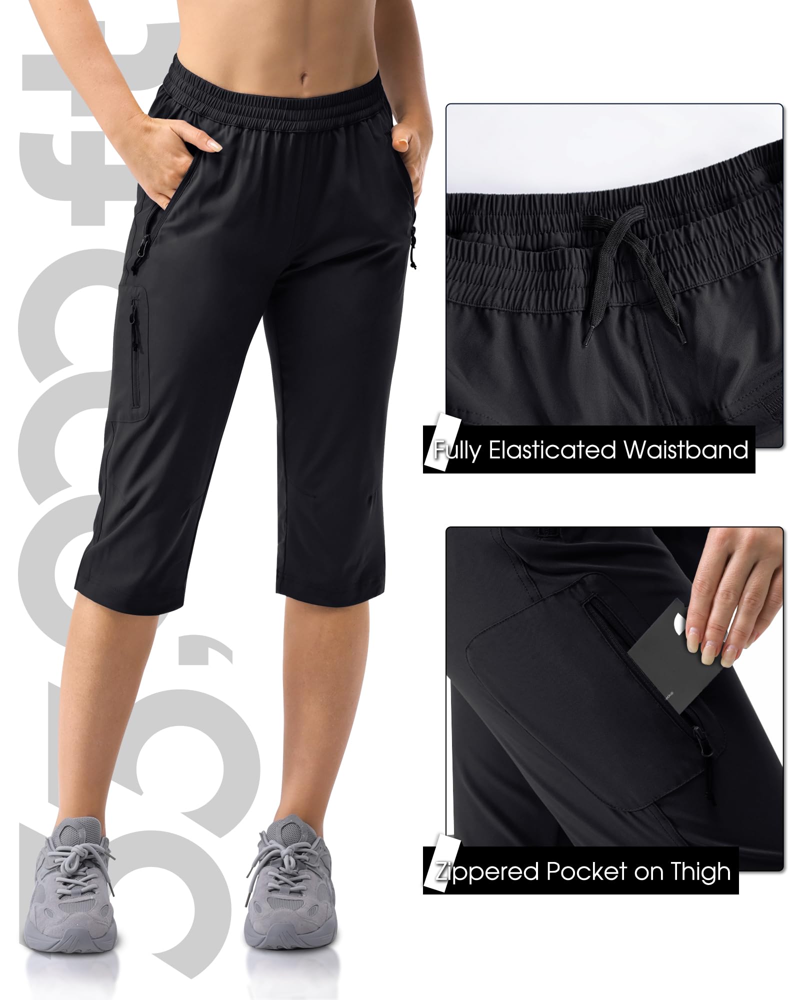 33,000ft Damen 3/4 Hose Capri Wanderhose Stretch Leichte Radhose Taschen Sommer Outdoor Golf Hose