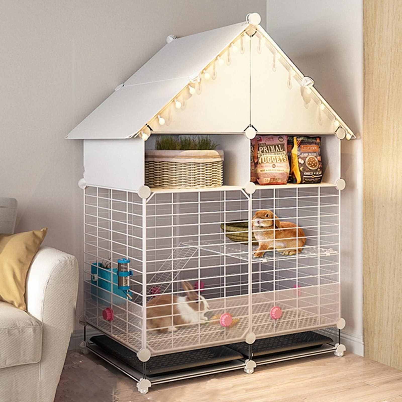 Conejeras Jaulas para Conejos, Conejeras para Mascotas, Jaula para Conejos de Interior, Jaula para Conejos, Jaula antisalpicaduras para Conejos, Incluye Almohadillas de Malla para los pies,