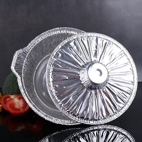 Miniatura 4 de Kichvoe 2 sartenes redondas de aluminio con tapa de 179.2 fl oz de papel de aluminio para hornear, olla de papel de aluminio, utensilios de cocina