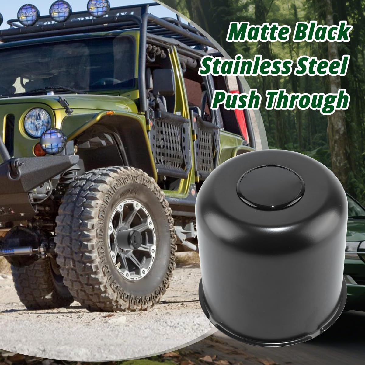 4 Pcs 5.15" Push Through Wheel Center Caps for Truck Trailer RV - Stainless Steel Hub Caps (Fits 5.15" Bore, 4.95" Tall, Matte Black)