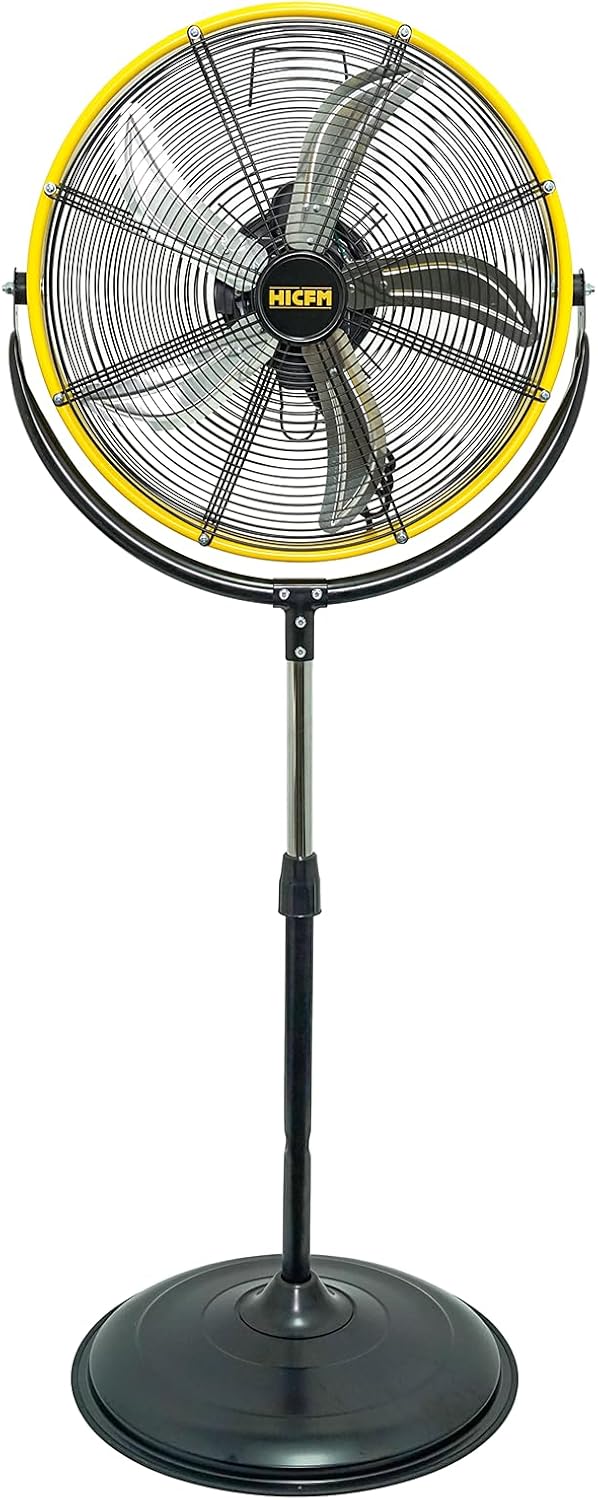 HiCFM 20" Tilting Pedestal Fan, 4300 CFM High Velocity 3-Speed Standing Fan with 1/5 HP Powerful Motor for Residential, Commercial, Industrial, Warehouse, Garage, Workshop - UL Safety Listed (Yellow)