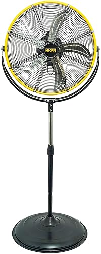 HiCFM Ventilador de pedestal inclinable de 20 pulgadas, ventilador de pie de alta velocidad de 4300 CFM de 3 velocidades con potente motor de 15 HP