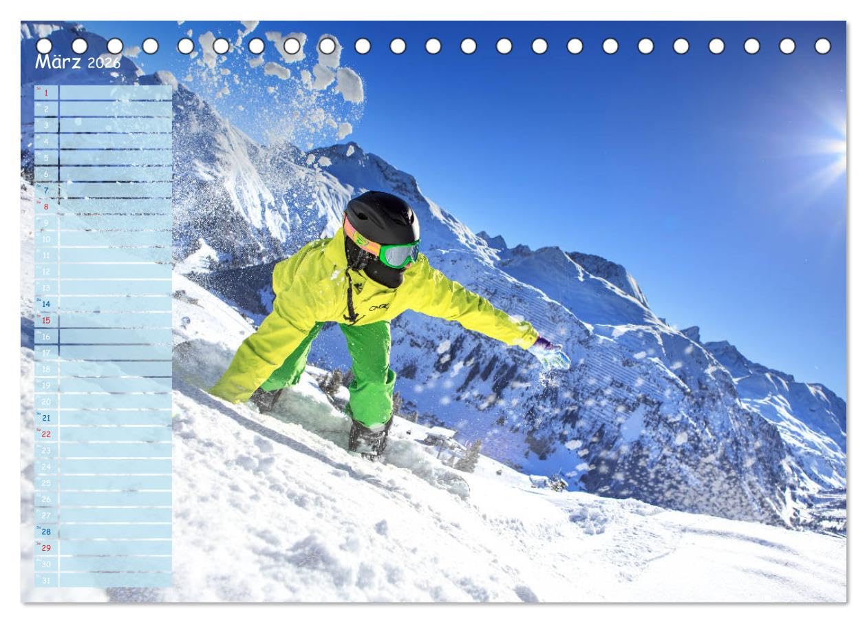 Ski und Snowboard - Leidenschaft im Schnee (Tischkalender 2026 DIN A5 quer), CALVENDO Monatskalender: Ein ganzes Jahr lang das Hochgefühl des Wintersports