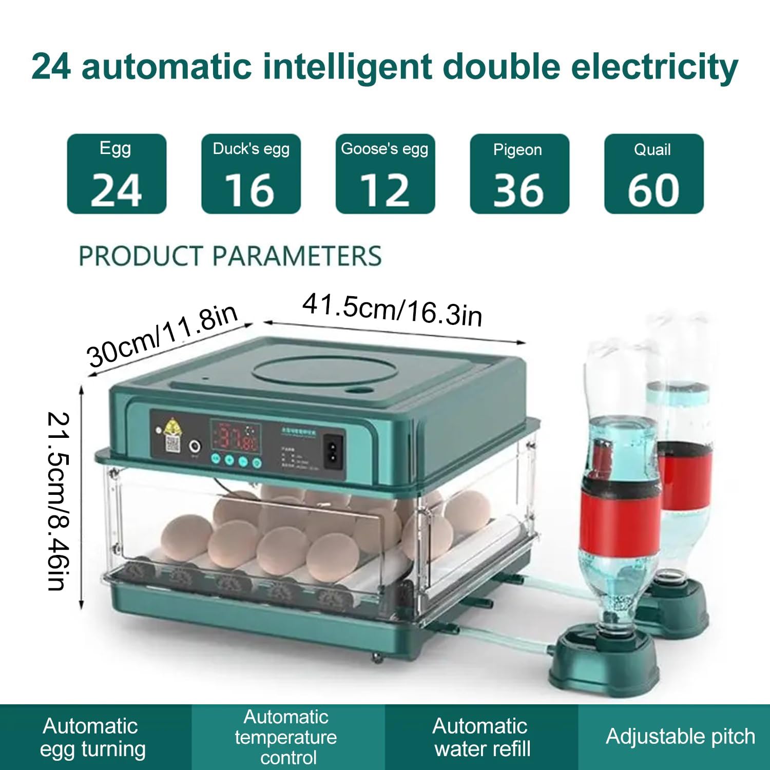 Incubadora Huevos Gallina,Incubadora De 24-36 Huevos Con Volteo Automático De Huevos y Humidificación Automática,Indicador De Humedad y Temperatura,Para Pollos,Codornices,Patos y Gansos