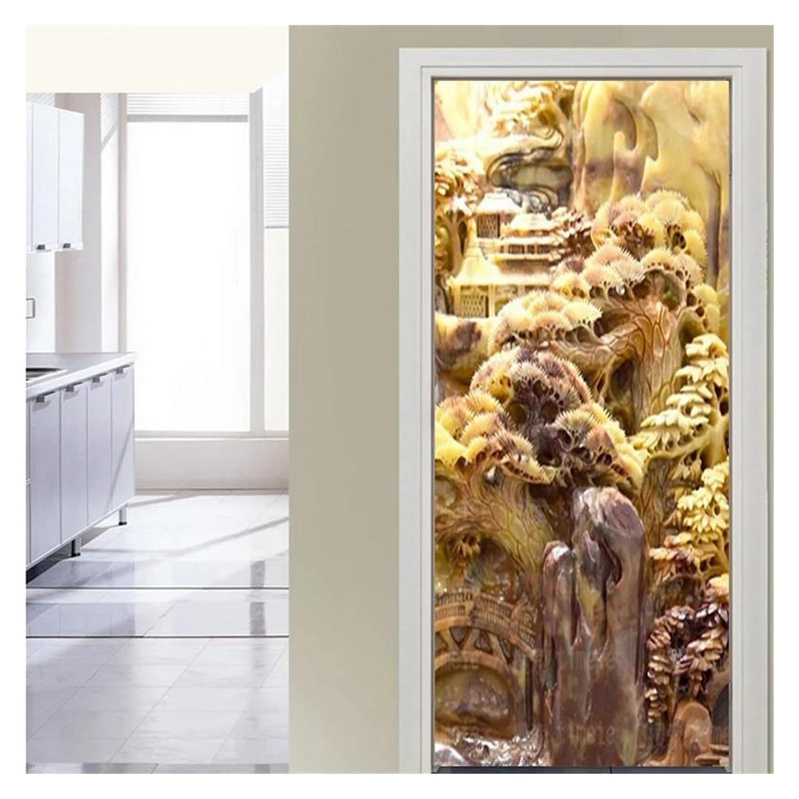 Autocollant de porte 3D paysage 77x200cm pour déco de cuisine et salon
