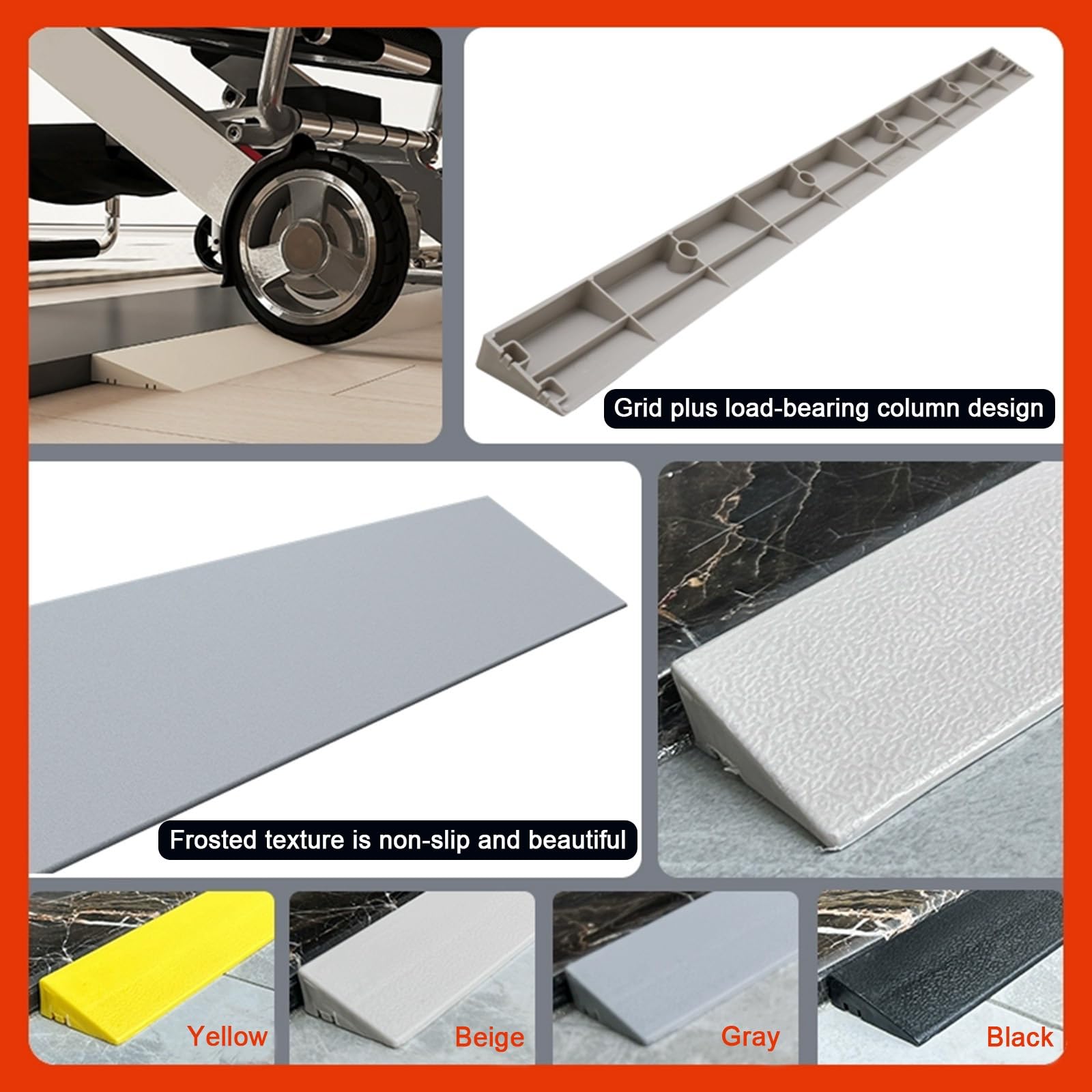 Rampa para silla de ruedas para umbral de baño, tira de transición autoadhesiva de plástico de 39 pulgadas para escalones, transición de suelo de 5.1 x 2.4 pulgadas, fácil instalación, solución