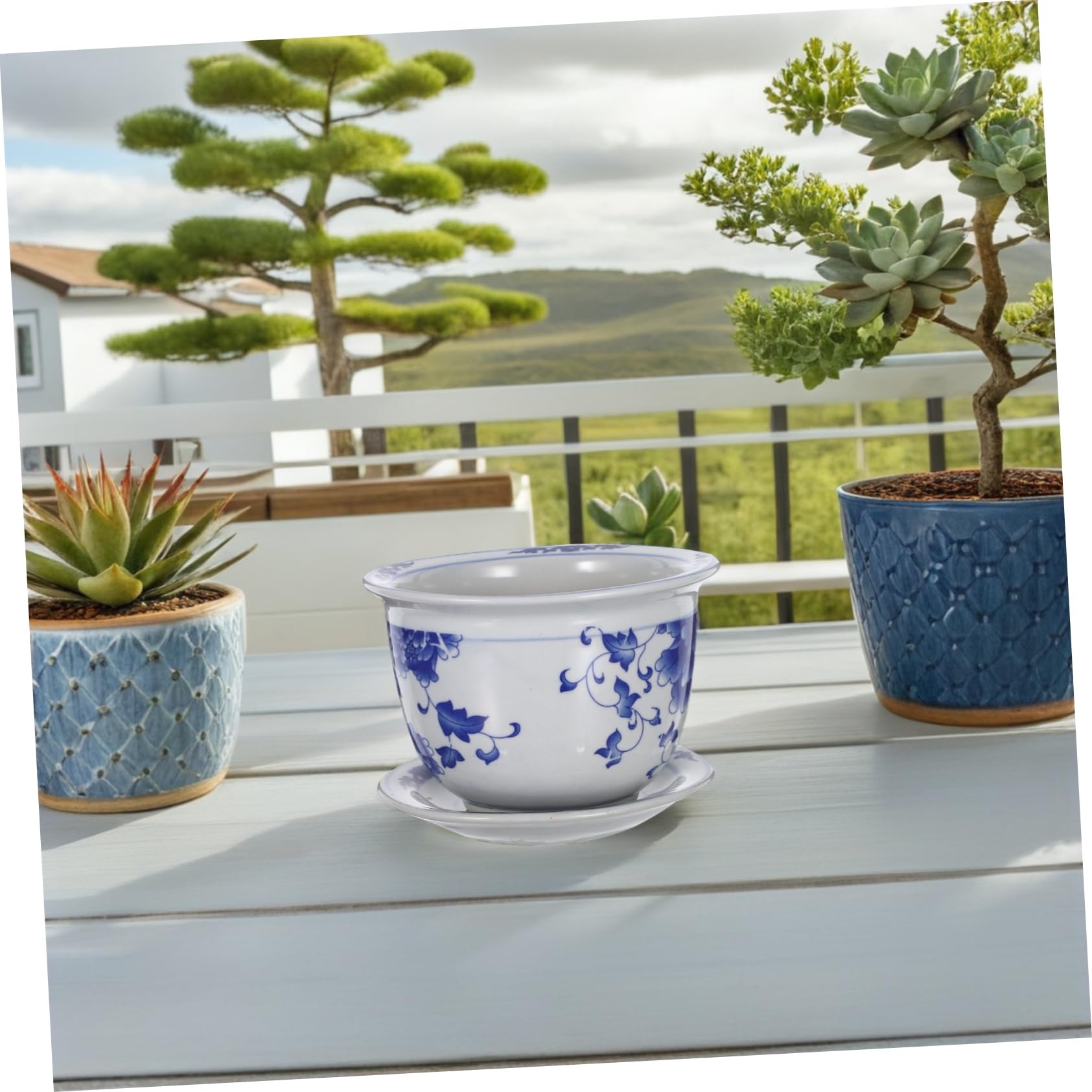 Toyvian Doniczek Ceramicznych z Podstawką Do Roślin Doniczkowych Elegancki Kwietnik Do Sukulentów i Orchidei Ozdobny Ceramiczny Pojemnik Balkonu i Ogrodu z Tradycyjnym Wzorem