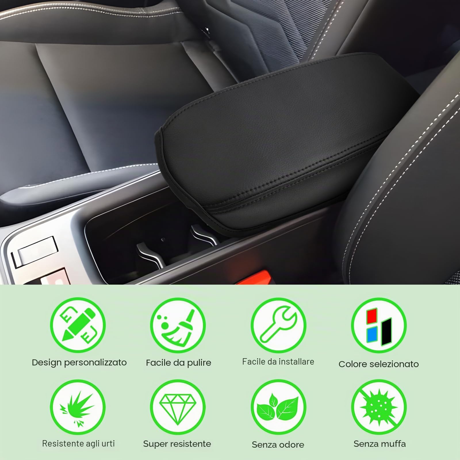 GAFAT Compatibile con Nuovo Jeep Avenger 2023-2025 2026 EV Hybrid Copertura per Bracciolo Console Centrale, Bracciolo Protezione in Pelle PU, Accessori Avenger 2025 (Nero)