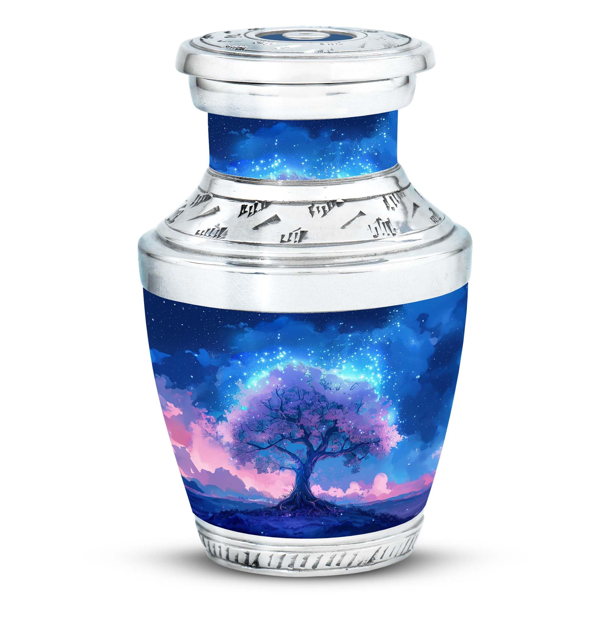 YATHABHISA Small Keepsake Urns for Ashes, Cremation Keepsake Funeral Urn for Ashes, Mini Keepsake Funeral Urn 3''_Blue | Tree of Life UrnTheme | Small urn for Ashes Adult Male