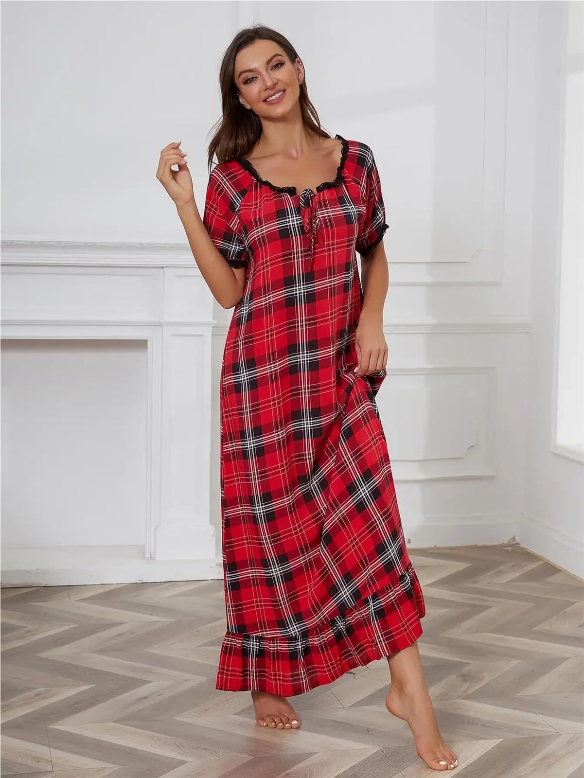 Camicia da Notte Pigiama da Donna con Camicia da Notte da Annodare, Maniche Corte, Pigiama con Orlo Lungo e Volant for la casa per Le Donne(XXL)