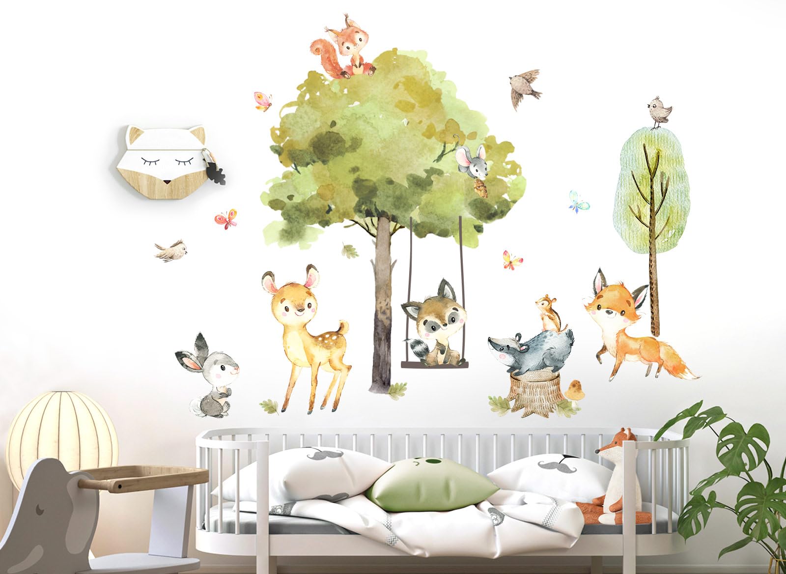 Grandora Wandtattoo Wandsticker Kinderzimmer Waldtiere Bäume Wandaufkleber Wanddeko Fuchs Sticker Babyzimmer REH Spielzimmer Hase Wandbild Kinder Aufkleber DL762-4