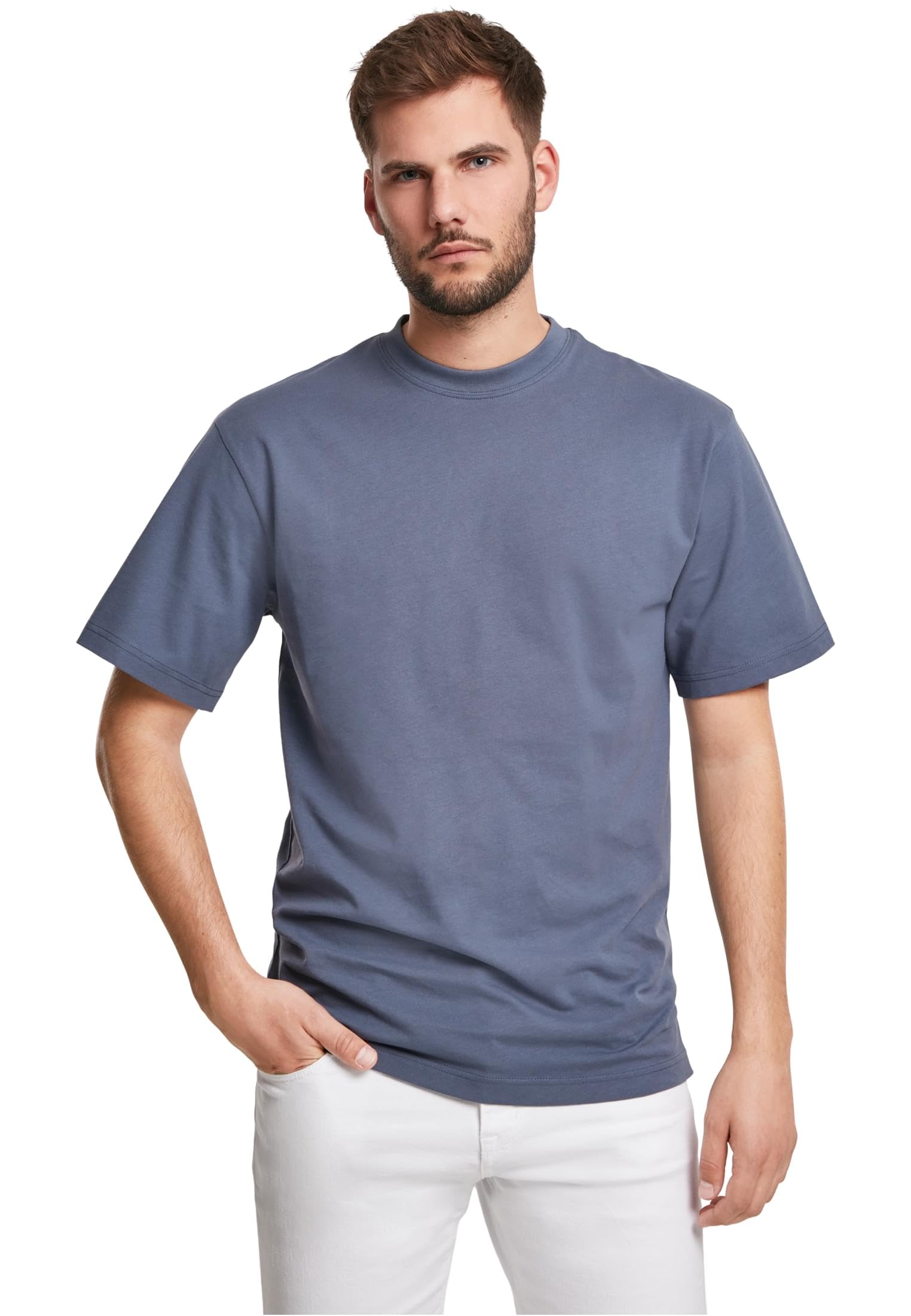 URBAN CLASSICS Men's Basic Crew Neck Tall Tee, Oversized Short Sleeves T-Shirt with Dropped Shoulders, 100% Jersey Cotton, in vintageblue, 5XL