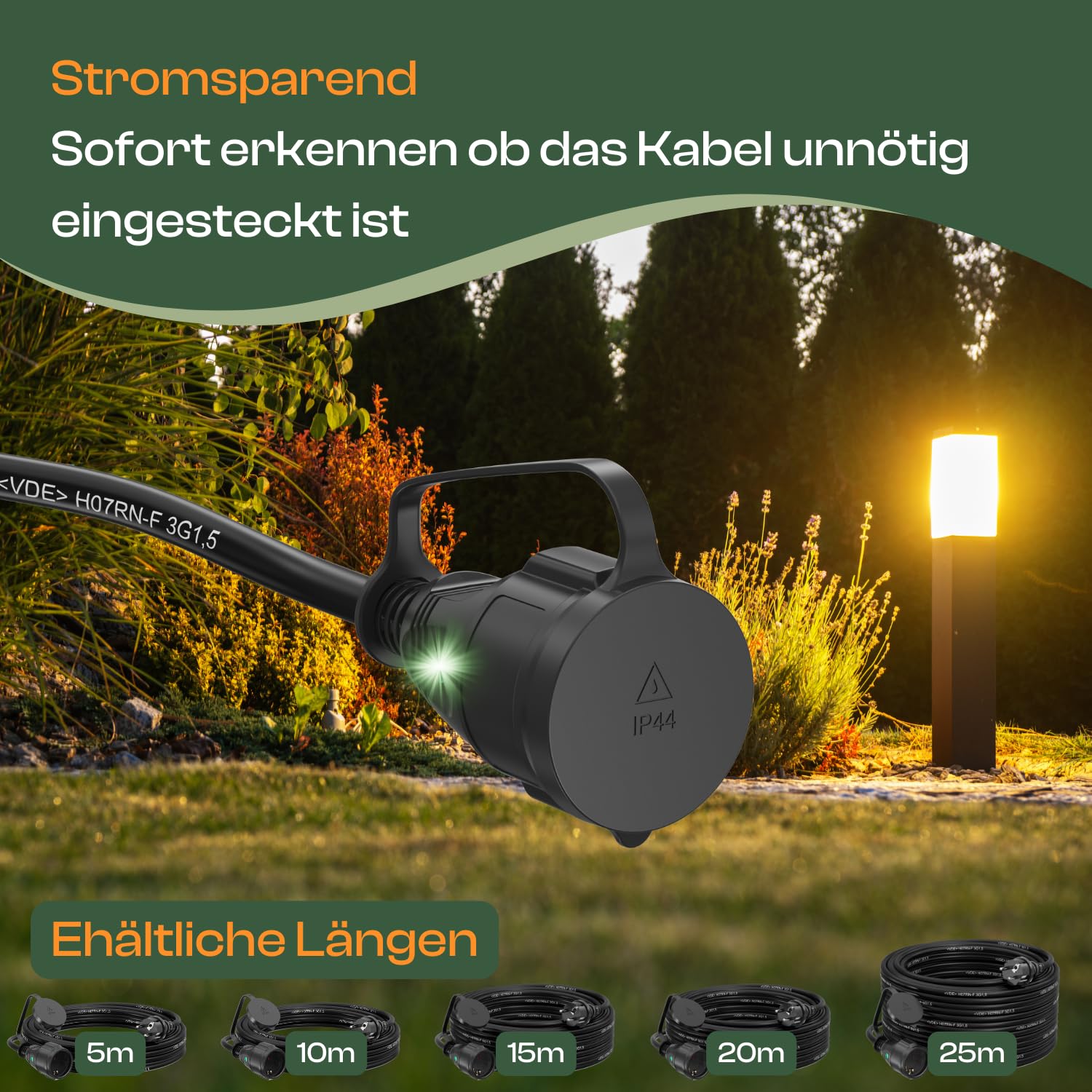 maxgo Outdoor Verlängerungskabel Außen Schuko Verlängerung Rasenmäher Kabel Stromkabel Außenbereich Extension Cable Verlaengerungskabel Garten Kabelverlängerung Elektrokabel Schukostecker, Größe:25m