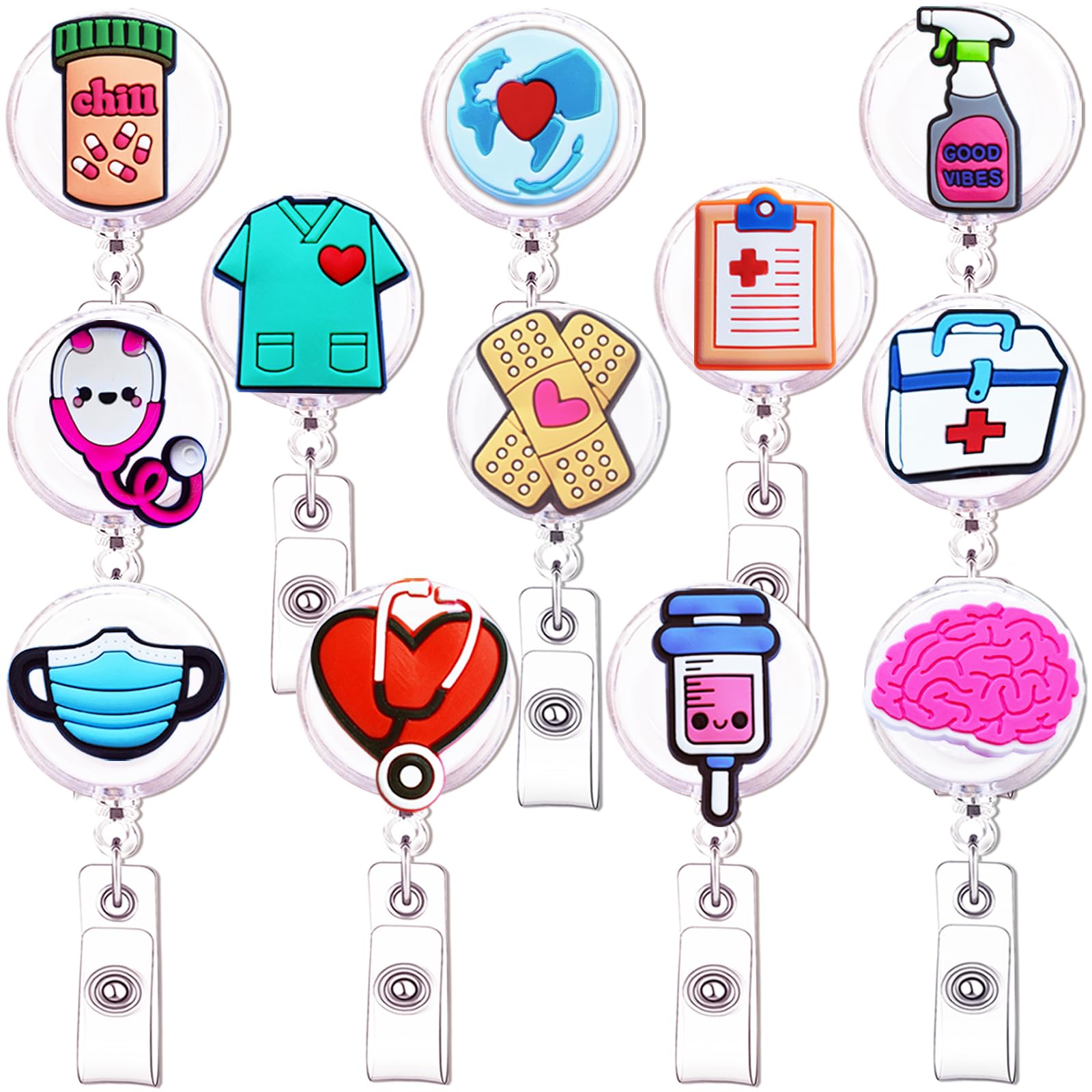 12 Pack Cute Nurse Badge Reels Nursing ID Retractable Badge Reels Funny Nurse Badge for Nurses Doctor Hospital Medical Health Worker Office Gifts