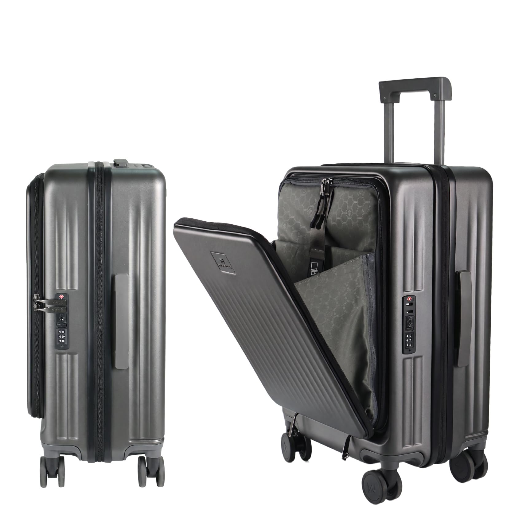 MYBOX Juego de equipaje de 2 piezas con equipaje de mano de 20 pulgadas y funda de viaje de 12 pulgadas, maleta de bolsillo frontal con ruedas giratorias, puerto USB y portavasos, equipaje rígido