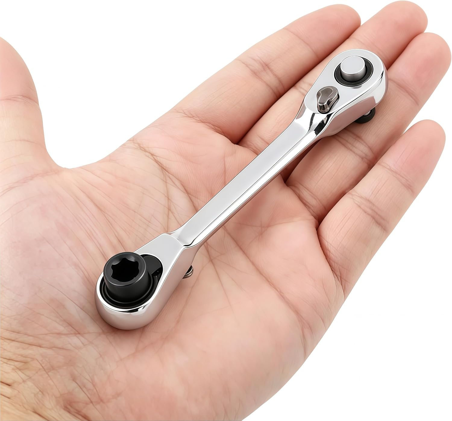 1/4" Mini Flex Head 72T Ratchet Wrench for Tight & Hard-to-Reach Spaces | 5° Swing,72 Tooth,Screwdriver & Socket Dual Use,Heat Treated Chrome Steel,Anti-Rust,Quick Release,For Auto/Bike/Repair/DIY