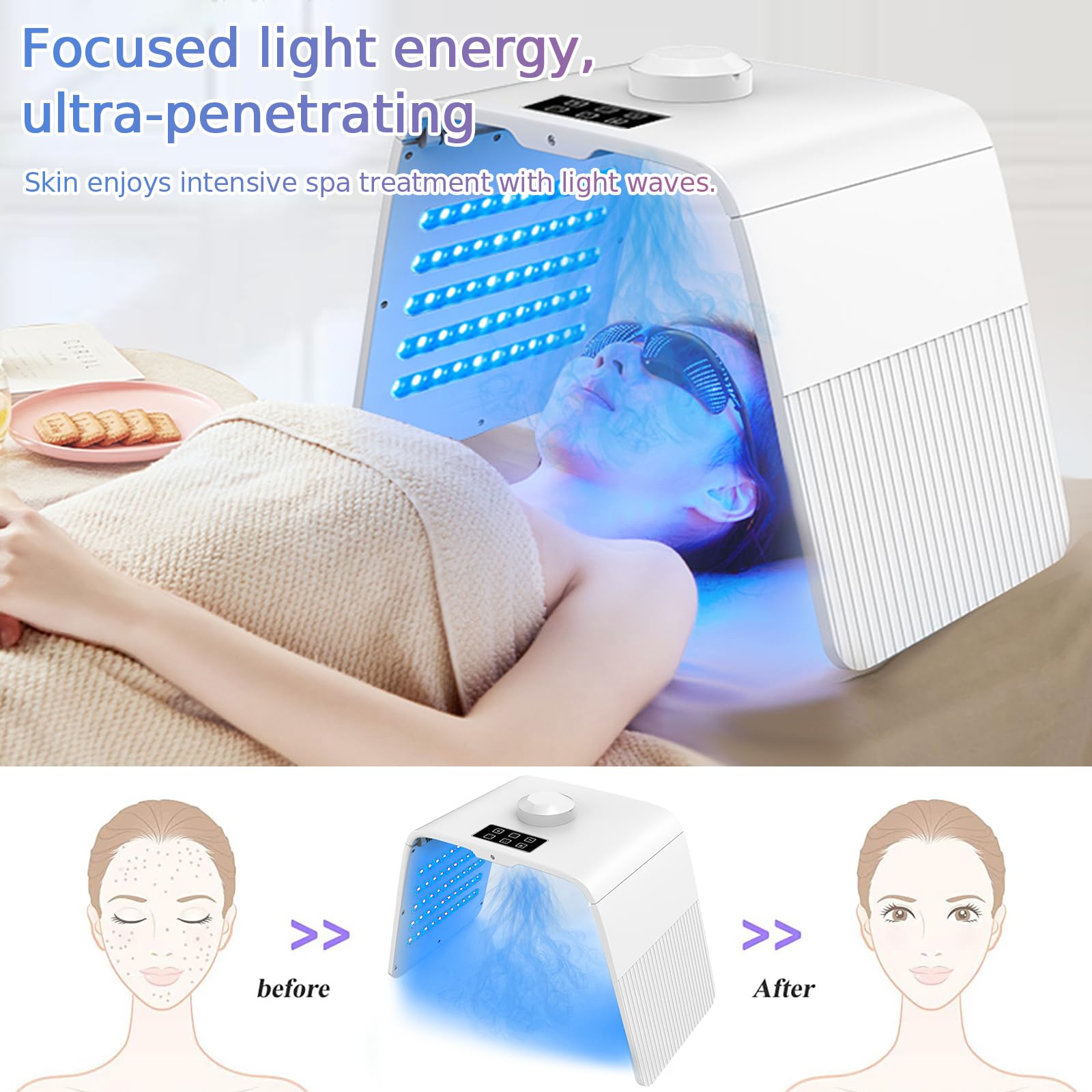 Máscara LED de belleza de 7 colores, máscara facial LED, lámpara de terapia de luz roja plegable para cara y cuerpo, máquina de terapia de luz LED con función de niebla, uso doméstico y de salón