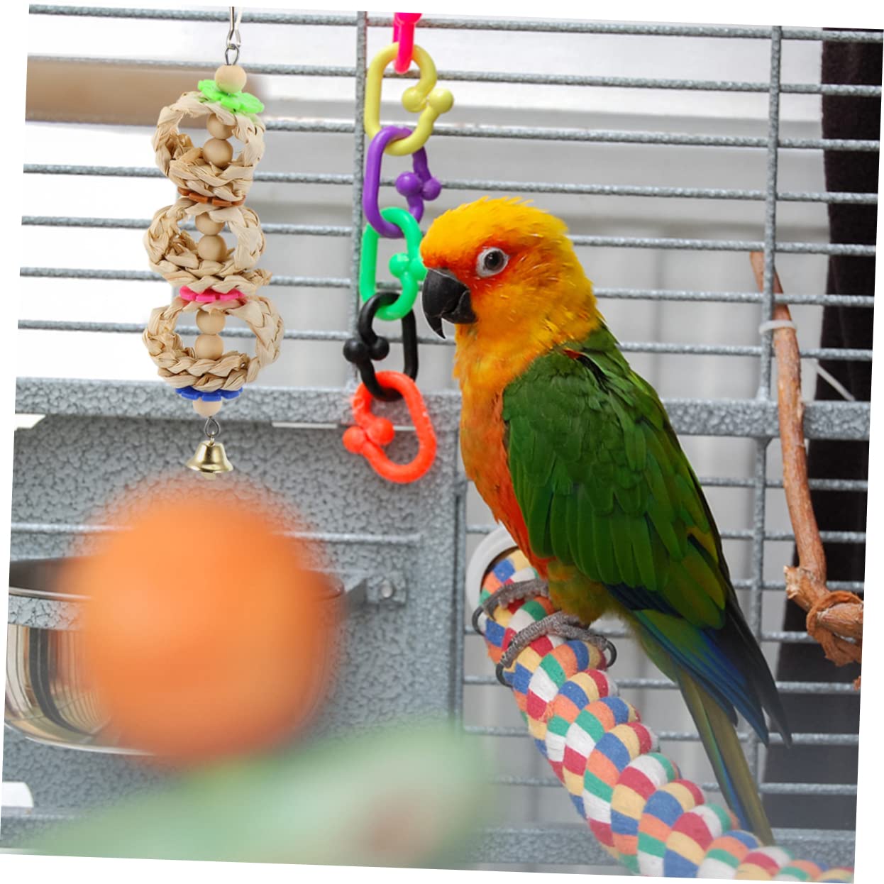 VICASKY 8 Giocattoli da Appendere per Pappagalli Giochi Masticabili con Campanella per Uccelli per Parrocchetti e Calopiti Stimola Attività Naturale e