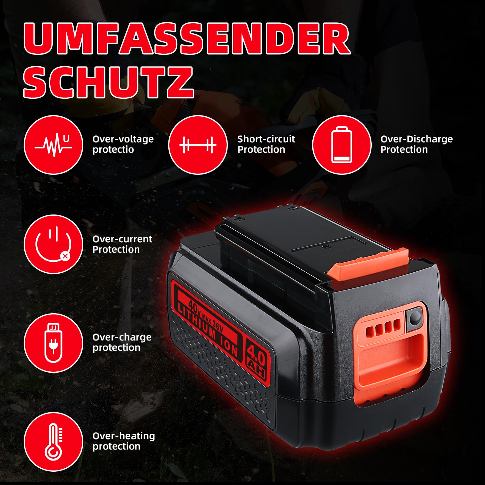 4,0Ah LBXR36 Ersatzakku für Black & Decker 36V/40V Max Akku -Lithium-Ionen, kompatibel mit LBX2040 LBXR2036 LBX1540 LBX2540 BL20362-XJ LST540 LST136W LCS1240 Garten Werkzeuge