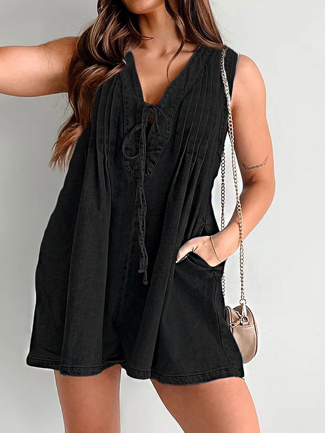 loveimgs Women Oversized Cute Denim Romper Shorts Overall Dress Sleeveless V Neck Ruffle Jean Jumpsuit Jumper Summer Y2k 2025 - Image 4