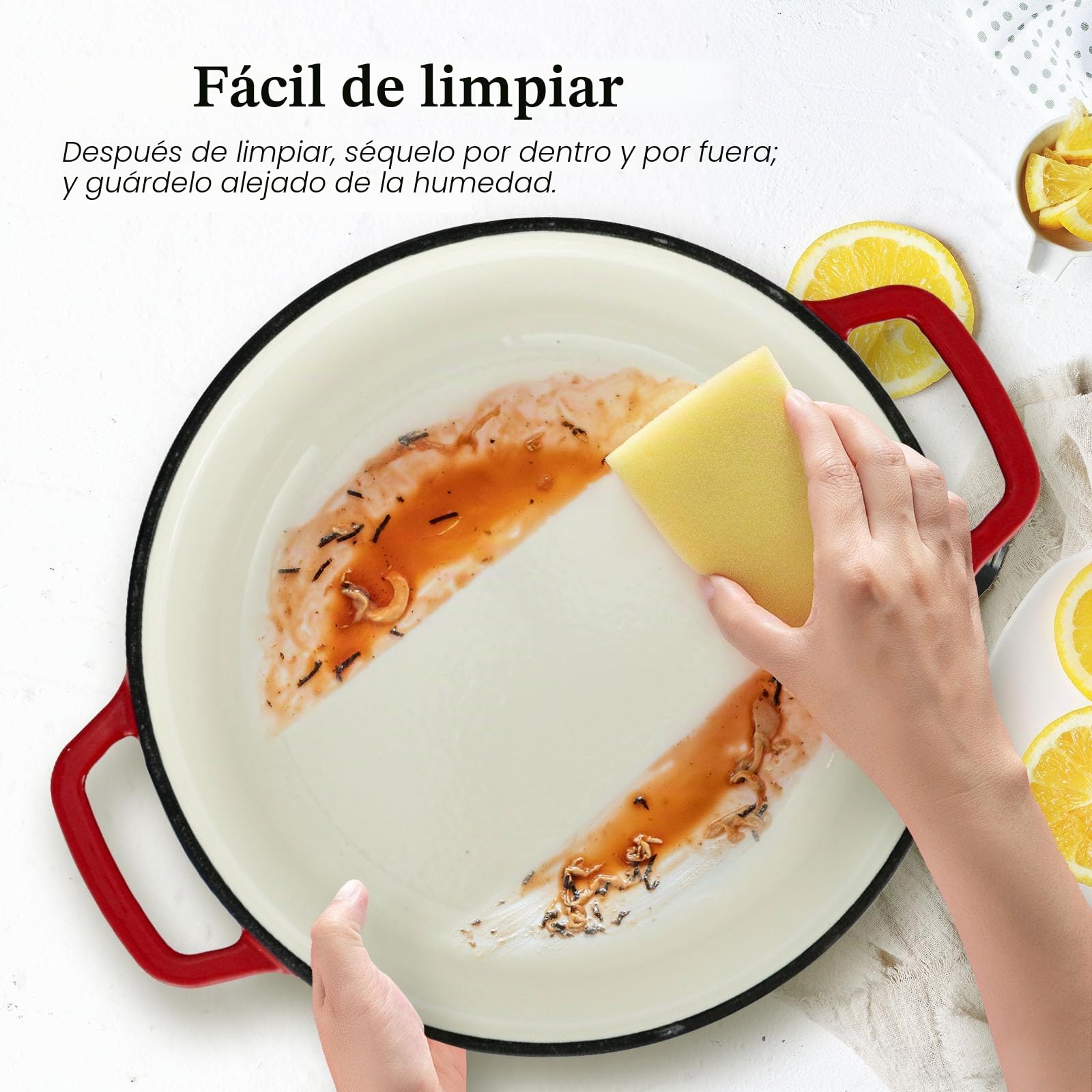 Overmont Horno holandés de hierro fundido esmaltado, olla de 5 cuartos con tapa, libro de cocina y agarraderas de algodón, utensilios de cocina resistentes para estofar, guisos, asar, hornear pan,Rojo