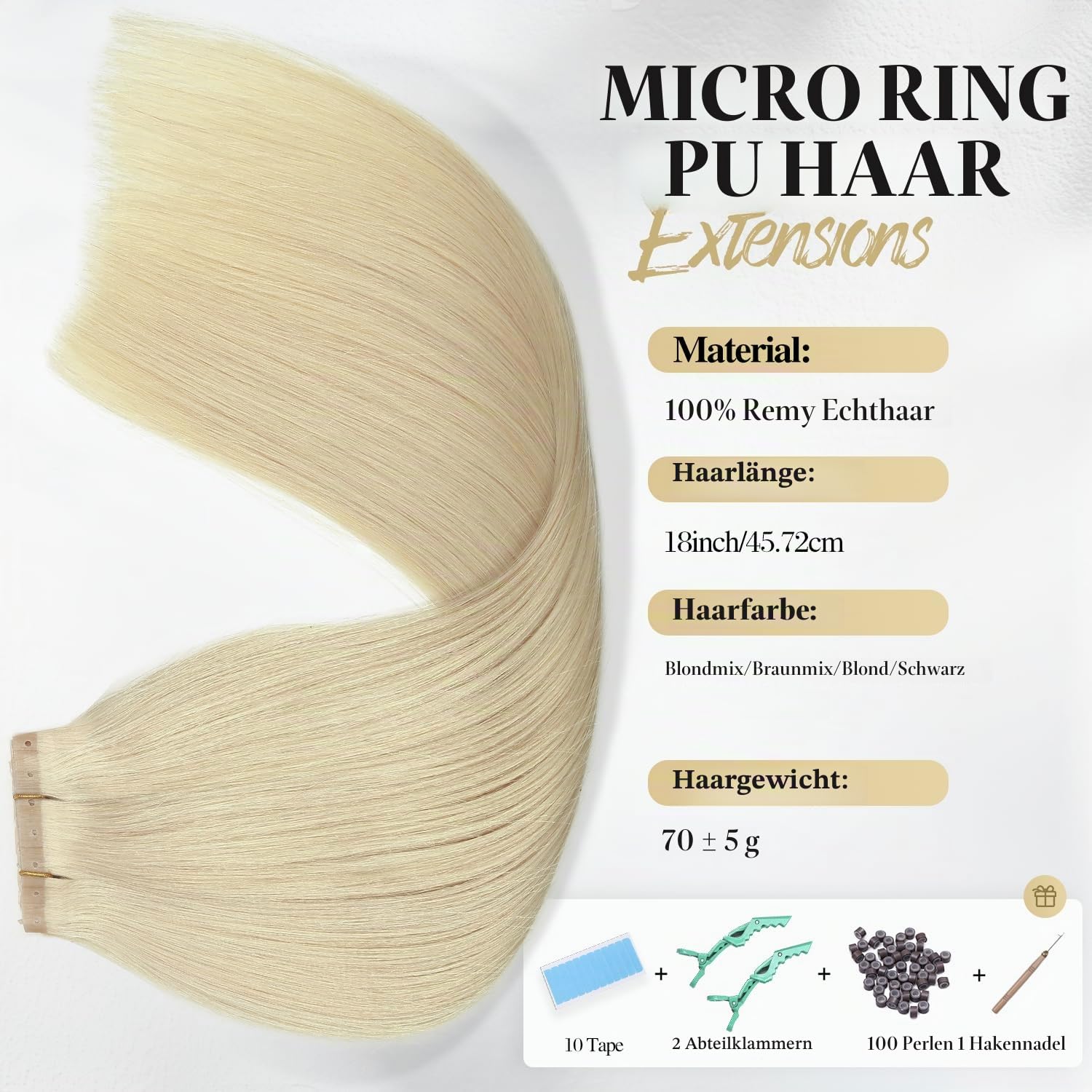 Wignee 18-Zoll-2-Teiliges Blondes Echthaar Mit Schmetterlingseinschlag | OVO Remy-Echthaar, Aschblondes Highlight, Gebleichtes Blond, Nahtloses Highlight Mit Handgebundenem, Unsichtbarem Mikroloch