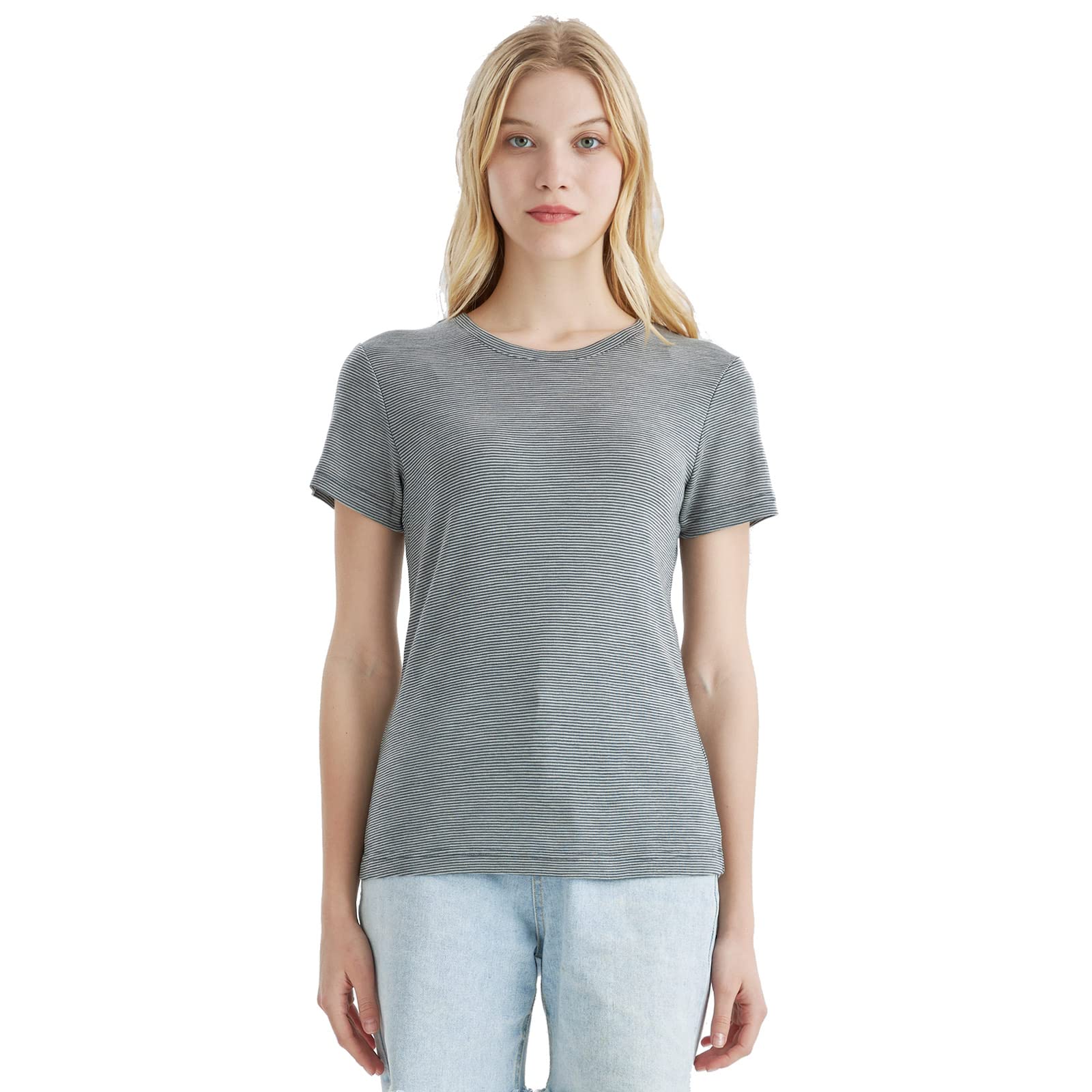Merino Protect 100% Laine Merinos T-Shirts Femme Col Rond Manches Courtes sous Vetement Résistance Odeur Couche Base pour Voyage Randonnée Tshirt