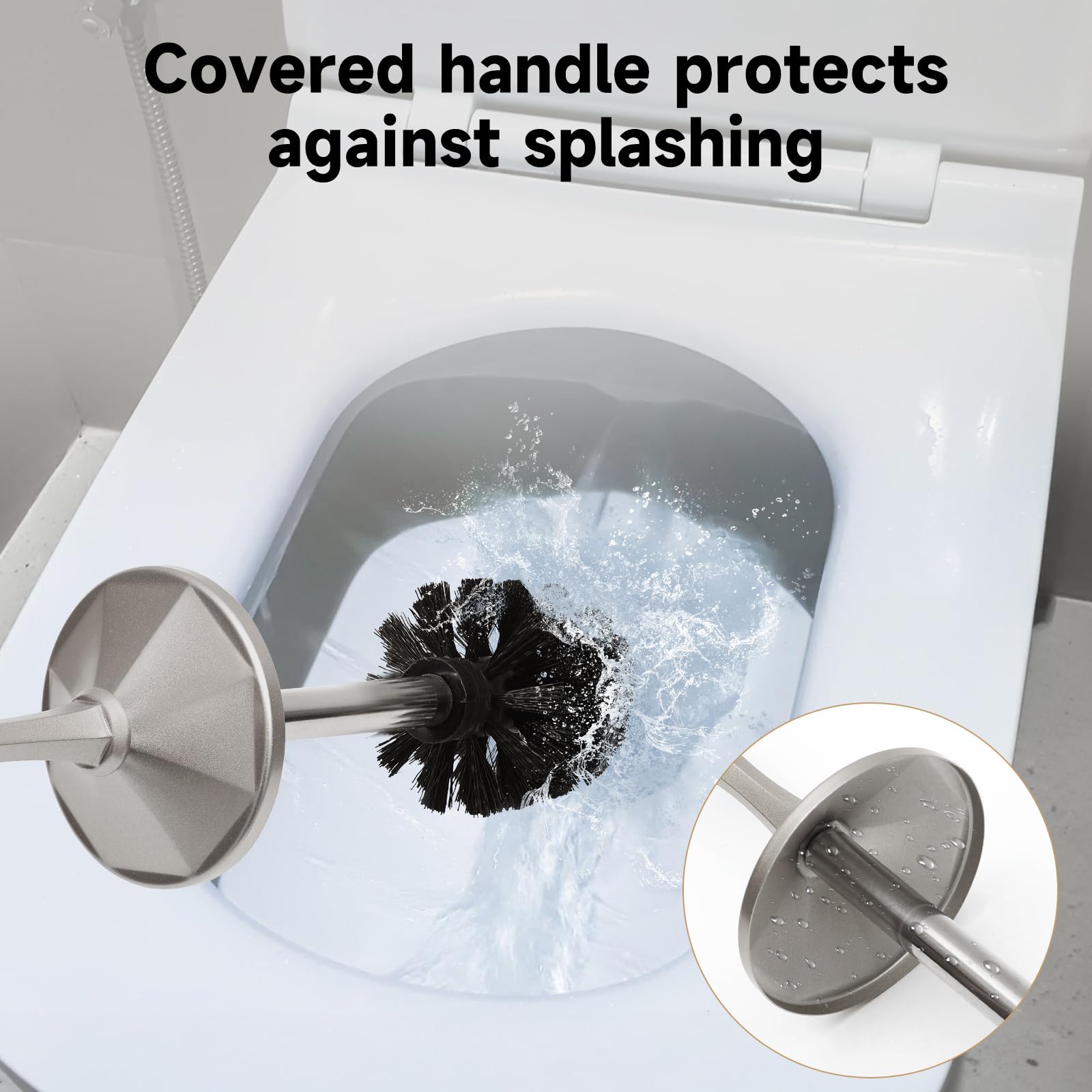 Escobilla de inodoro y soporte de níquel manchado, cepillo de inodoro de mango extra largo para baño, cepillo de inodoro resistente de acero inoxidable, limpieza profunda, cepillo limpiador de inodoro