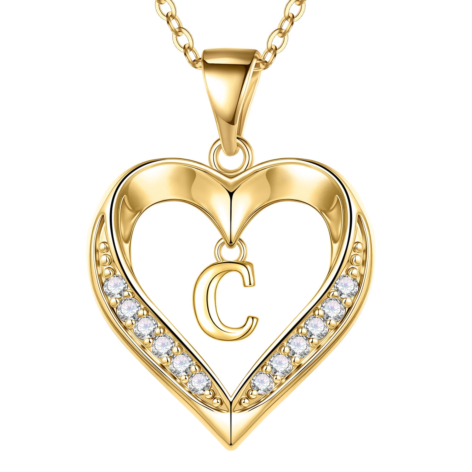 Turandoss Heart Initial Necklaces for Women - Dainty 14K Gold Plated CZ Heart Pendant Necklace with Tiny Letter A-Z, Non Tarnish Waterproof Trendy