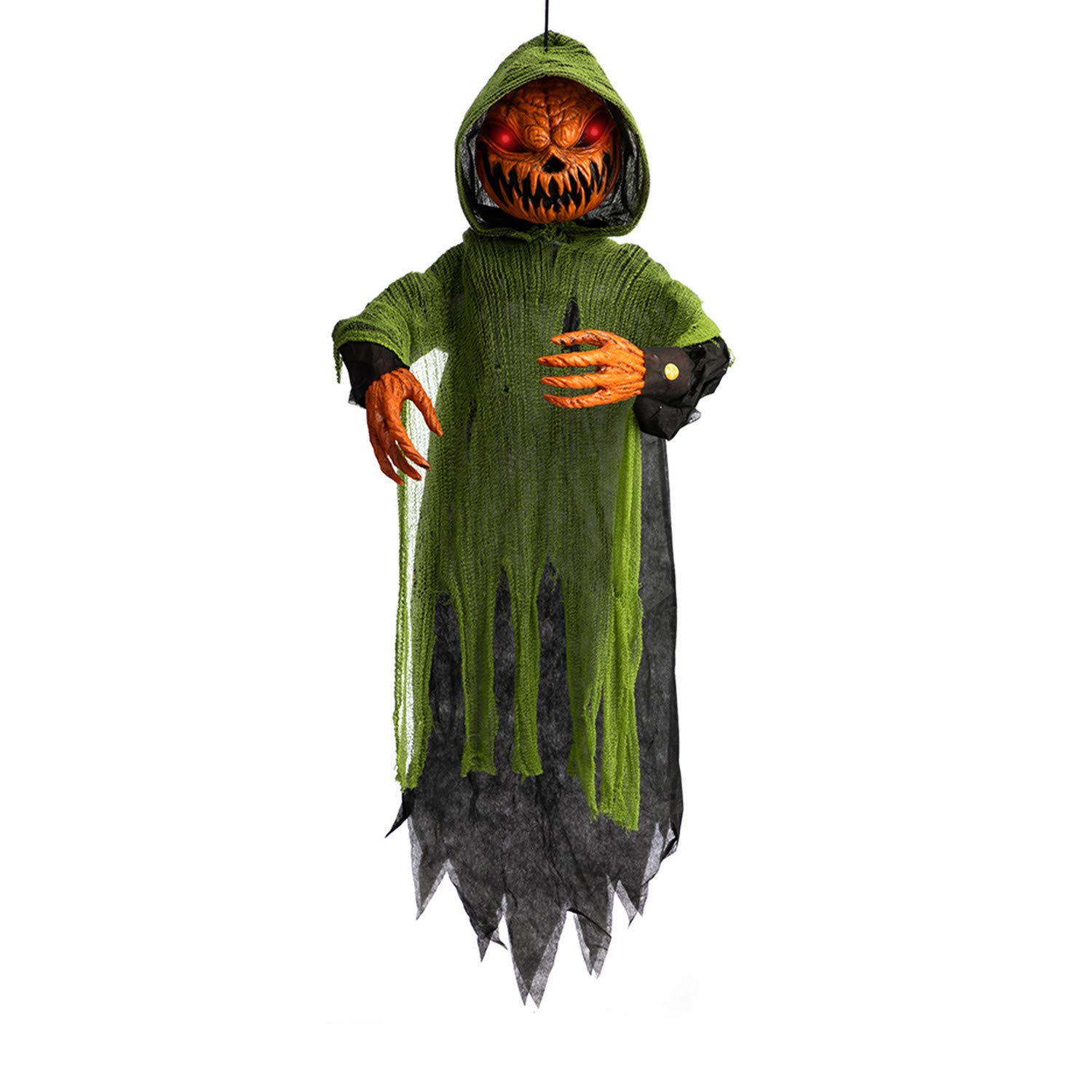 HollyHOME Animated Hanging Jack-O'-Lantern with Glowing Head and Creepy Sound Halloween Decorations Outdoor Haunted House Prop Decor 48 Inch