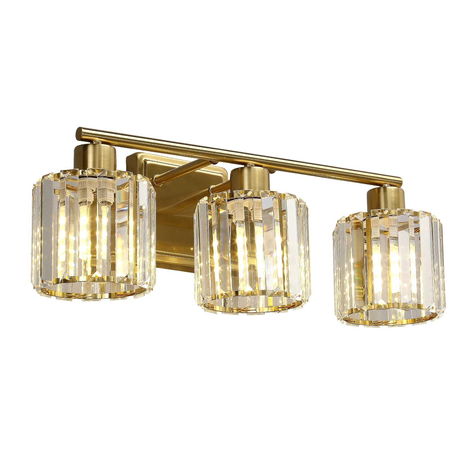 3 Lights Bathroom Vanity Light Fixtures, Modern Crystal Wall Lighting Fixtures, Wall Sconces, Wall Lamp for Over Mirror, for Bedroom Living Room Hallway