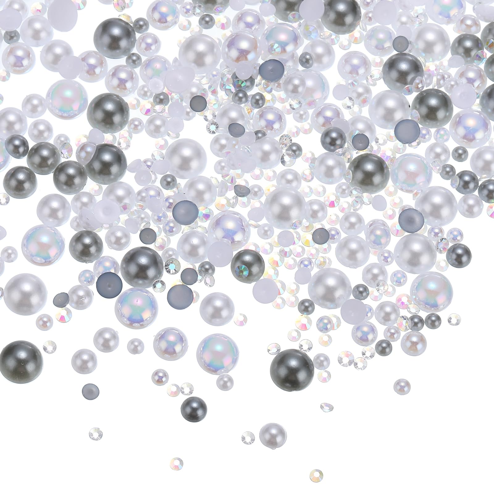 PATIKIL 30g Pearls and Rhinestones, 3-10mm Mix Flatback Rhinestones and Half Pearls Resin Rhinestone for Shoe Hair Nail Crafts Tumbler, Grey White