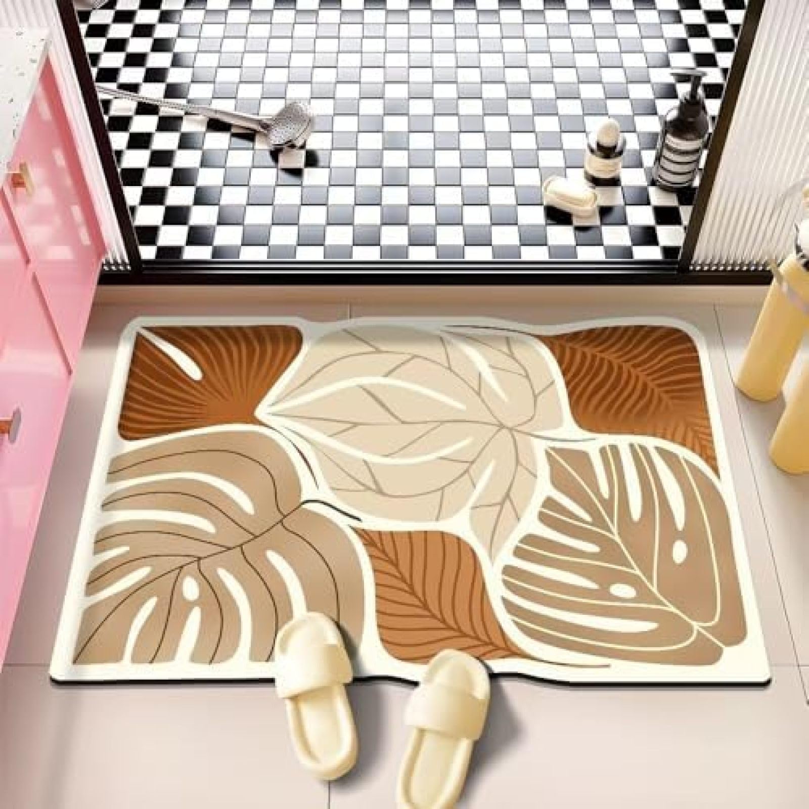 Tapis de bain anti moule Monstera Deliciosa absorbant